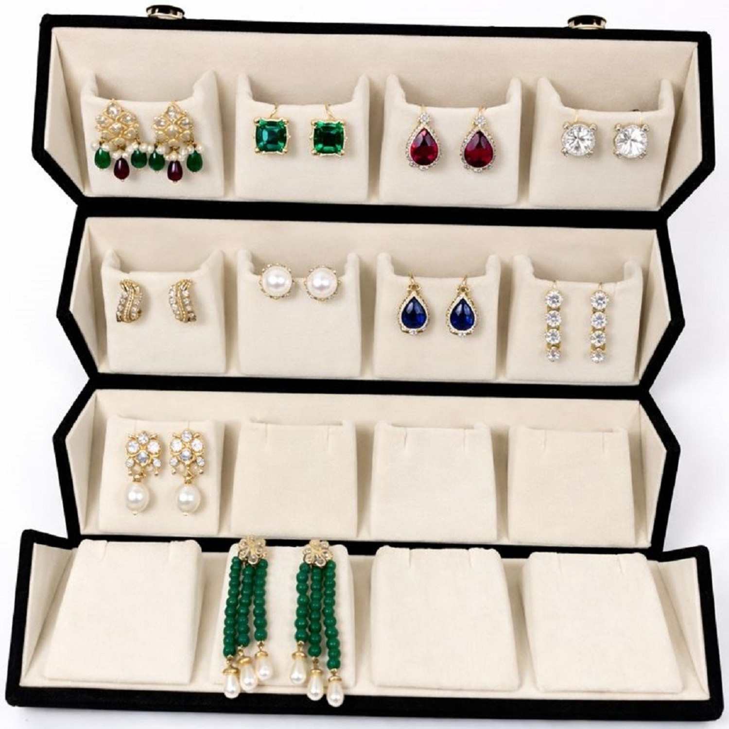 Image of ultimatefashionista High Quality Velvet Large Earring Studs Tops Velvet Folder 16 Pairs Organizer Jewellery Vanity Box jewellery box Vanity Box