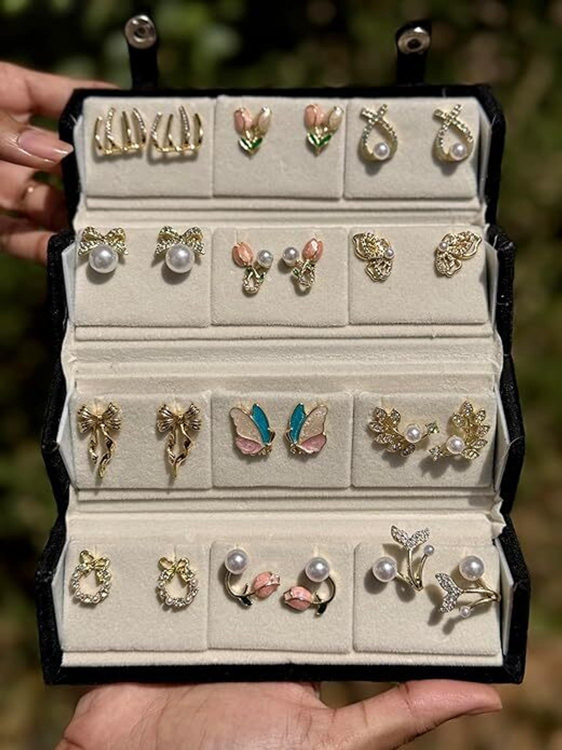 Image of YESRUER 12 Pair Combo Set for Women with Jewellery Box | Stylish Korean Stud, Pearl Stylish Korean Stud Vanity Box