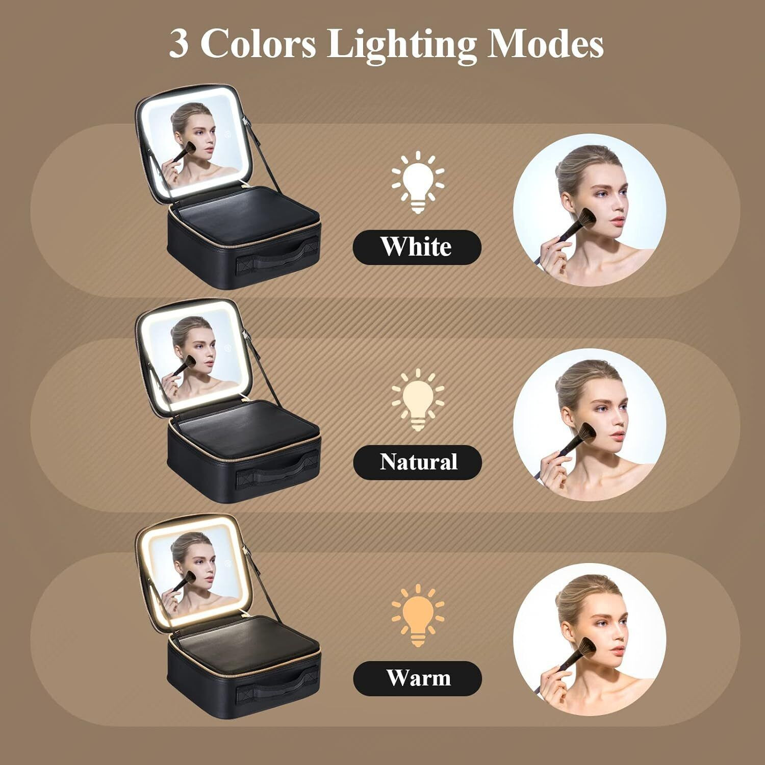 Image of GRANTHI ENTERPRISE Makeup Storage Box with LED Light Mirror- Portable Travel Makeup box Built in 2000MAh Battery, 3 Light Setting - Natural Light, Cold Light & Warm Light Vanity Box (Black)