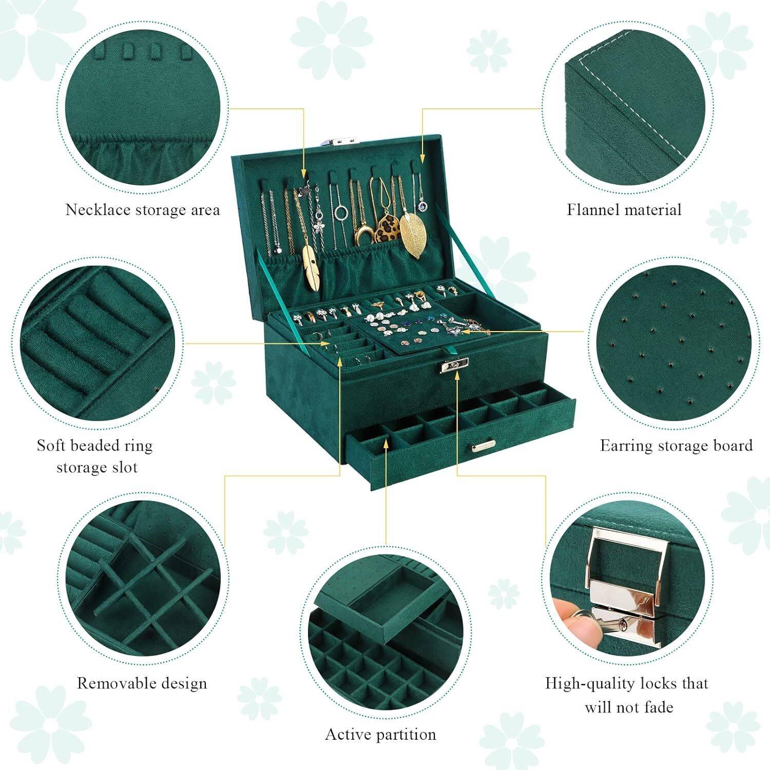 KriShyam 3 Layer Velvet Jewelry Box with Lock - Image 3