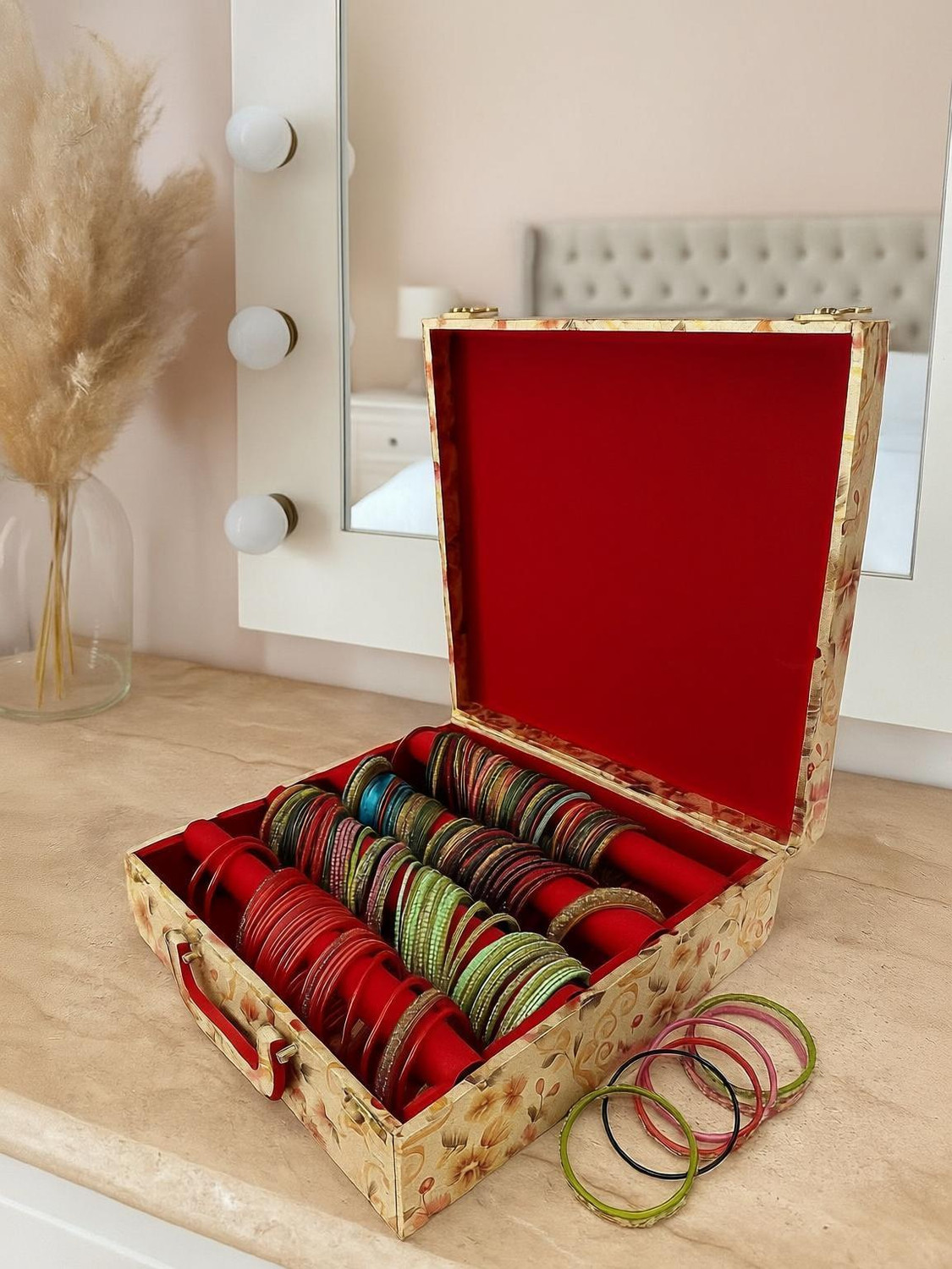 CGC Premium Quality Bangle Box With 4 Rods And Lock system To Carry Bangles. Storage Box, makeup organizer, makeup storage box Vanity Box