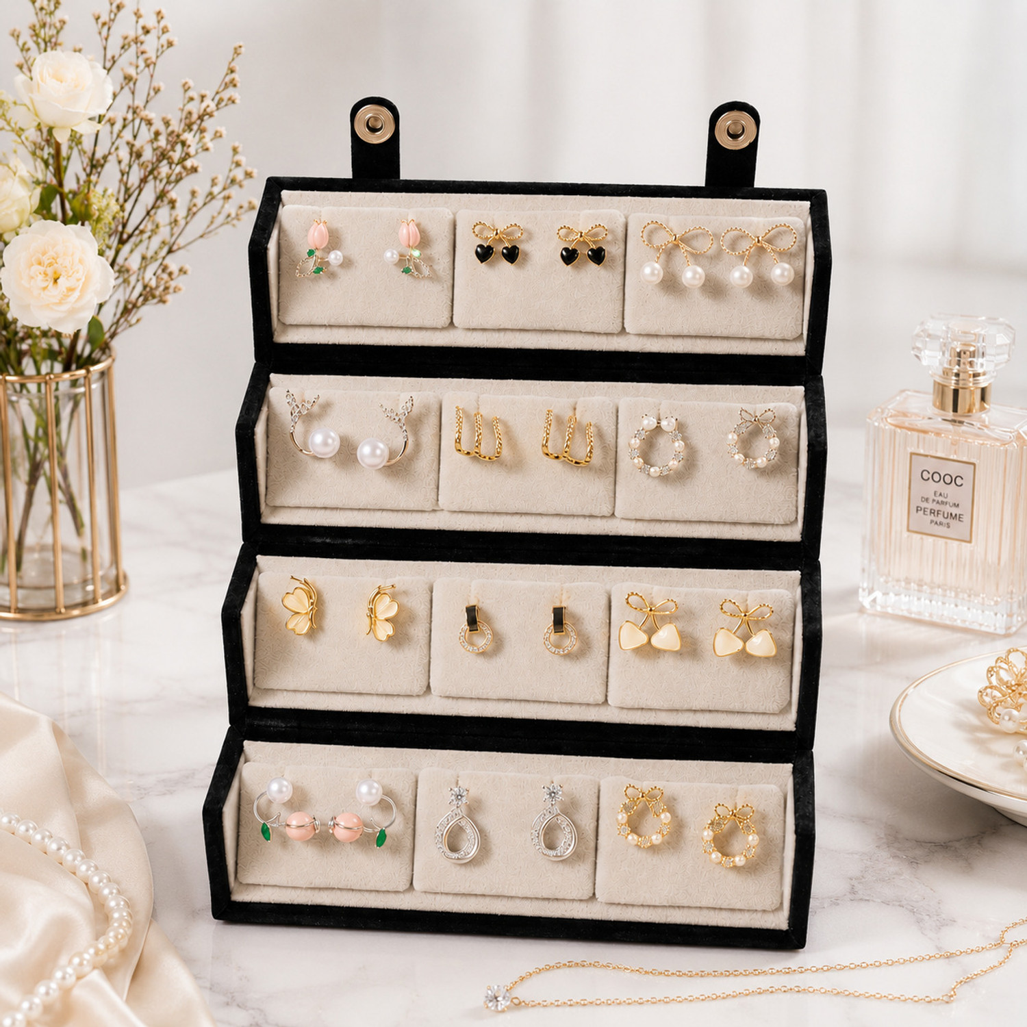Image of Dressystore 12 Pair korean studs earrings, Jewelry organizer box, earring for women Multi layer earrings organizer storage box Vanity Box