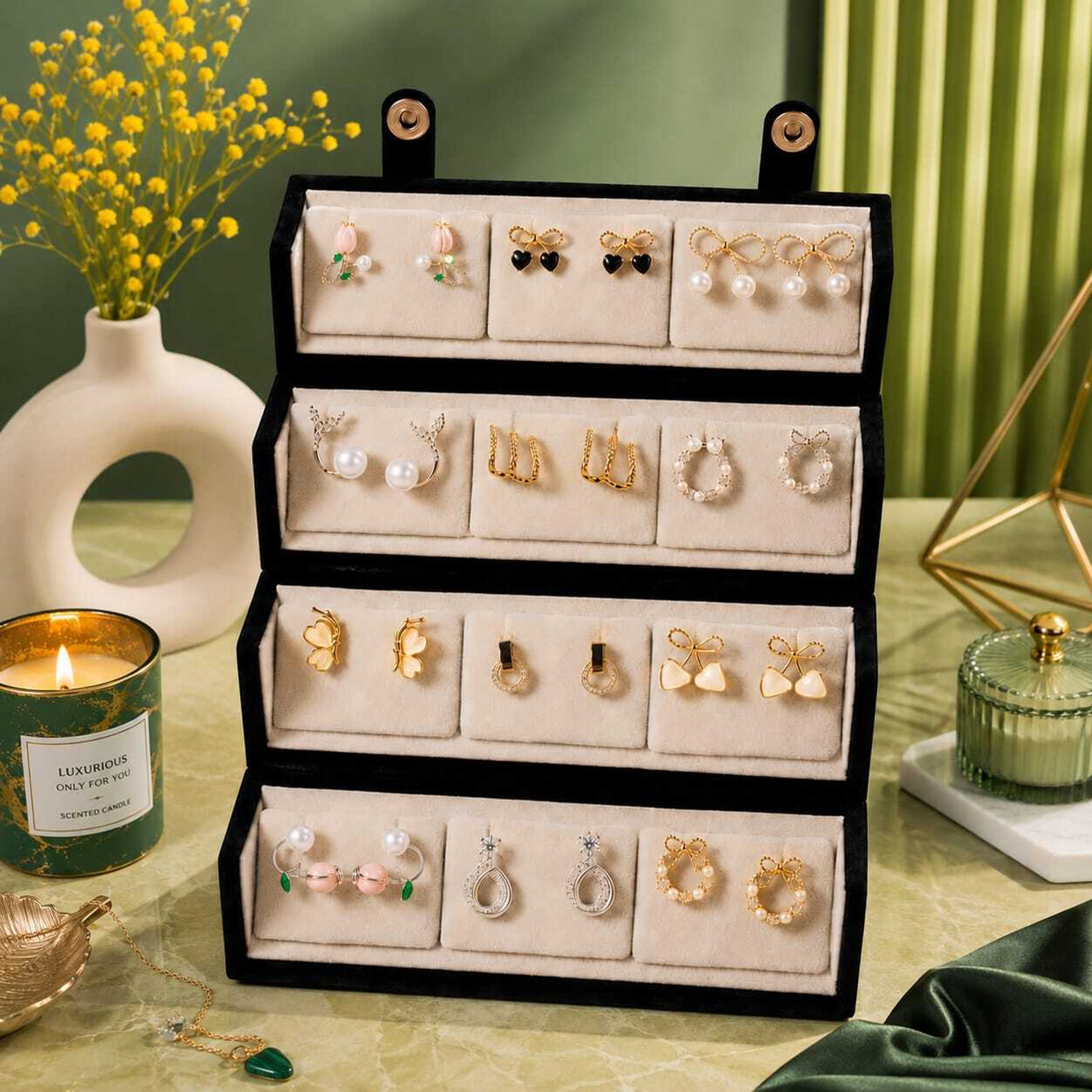 Image of Dressystore 12 Pair korean studs earrings, Jewelry organizer box, earring for women Multi layer earrings organizer storage box Vanity Box