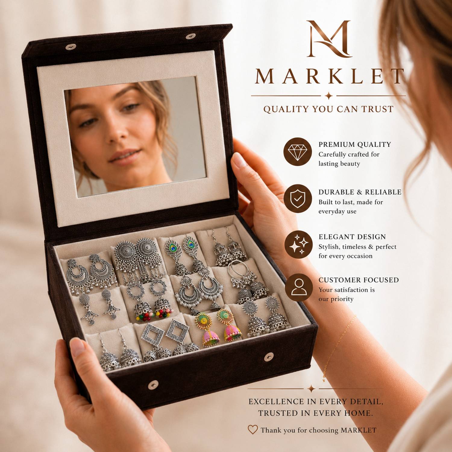Marklet Premium Jhumka Set with Mirror Box - Image 4