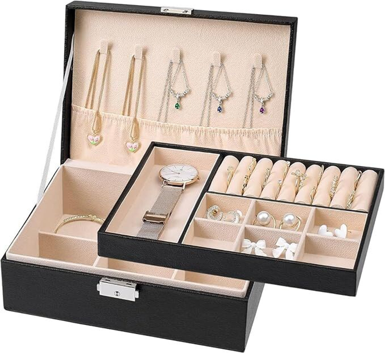 Image of MAMOHALU Jewelry Box Organizer for Women Girls,Large PU Leather Jewellery Storage Case. Jewellery Organizer Vanity Box