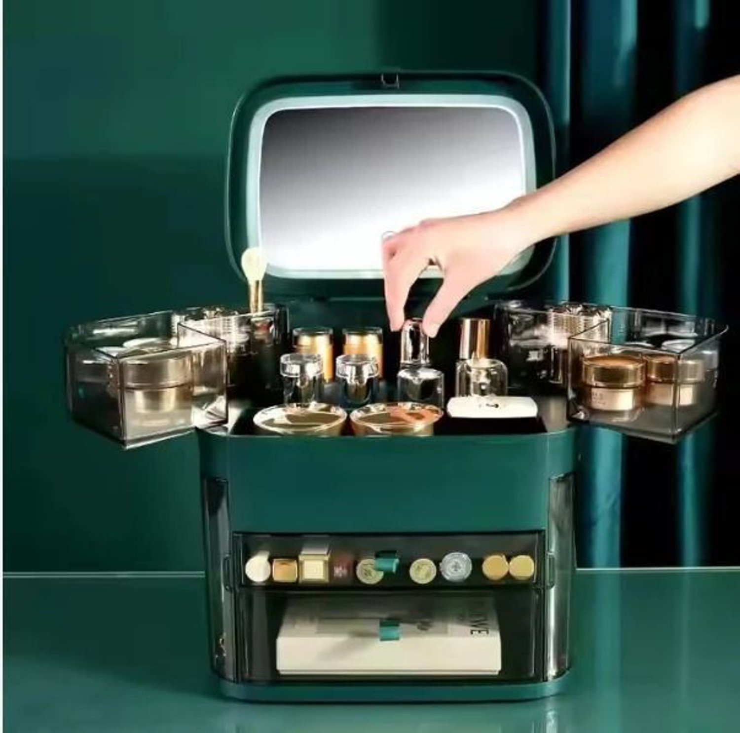 Image of IMAHAl LED Makeup Vanity Case, Cosmetic Organiser with Illuminated Mirror Jewelry Box, Makeup Box, Cosmetic Box Vanity Box