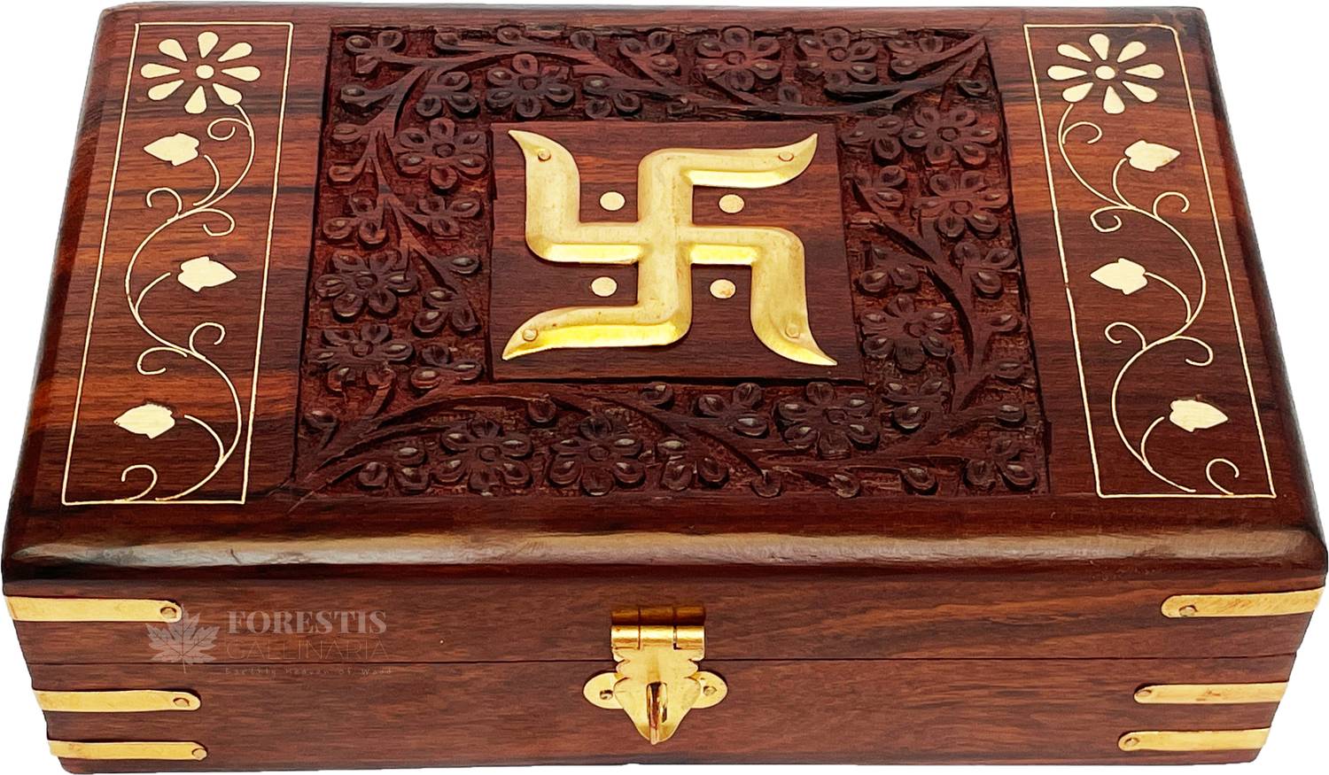 FORESTIS GALLINARIA Wooden Swastik Box (8x5, Tombs) Jewellery Box, Money Box, Cash Box, Good Luck Box Vanity Box
