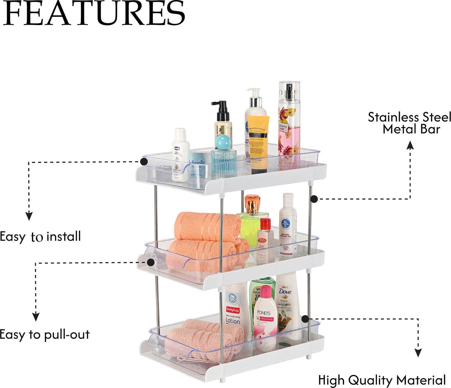 Image of KUBER INDUSTRIES 2 Pcs Clear Sliding 3-Layer Makeup Drawer Storage Organizer Box\Stand | White Storage Organizer Box Vanity Box