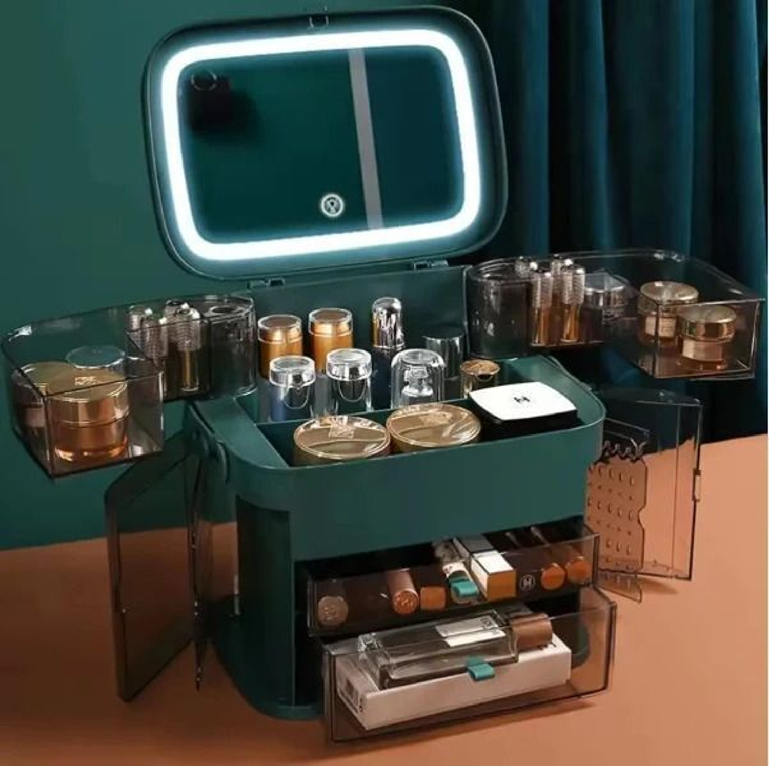 Image of IMAHAl LED Makeup Vanity Case, Cosmetic Organiser with Illuminated Mirror Jewelry Box, Makeup Box, Cosmetic Box Vanity Box