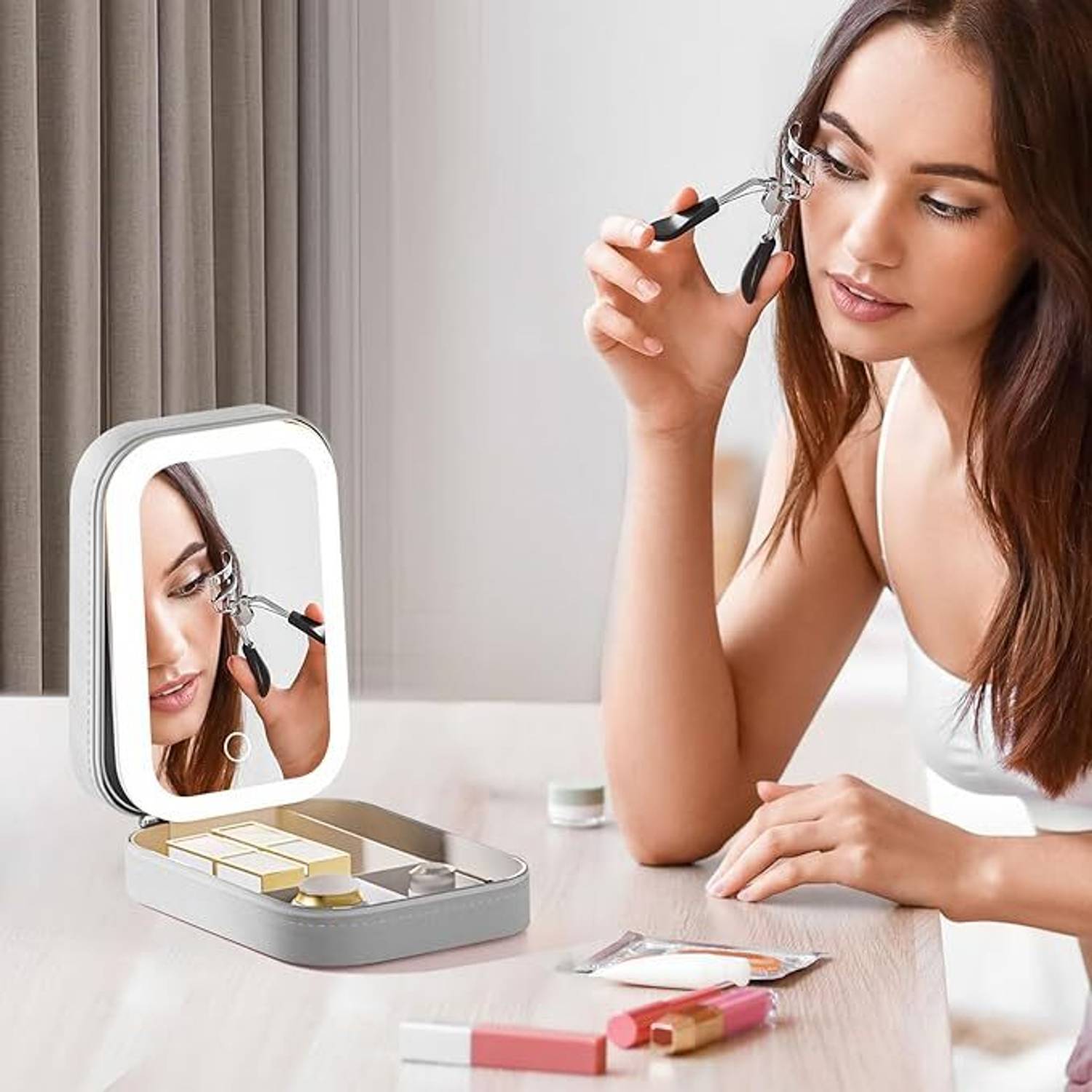 LIVRA LED Mirror Jewellery Box with Touch Sensor & Storage for