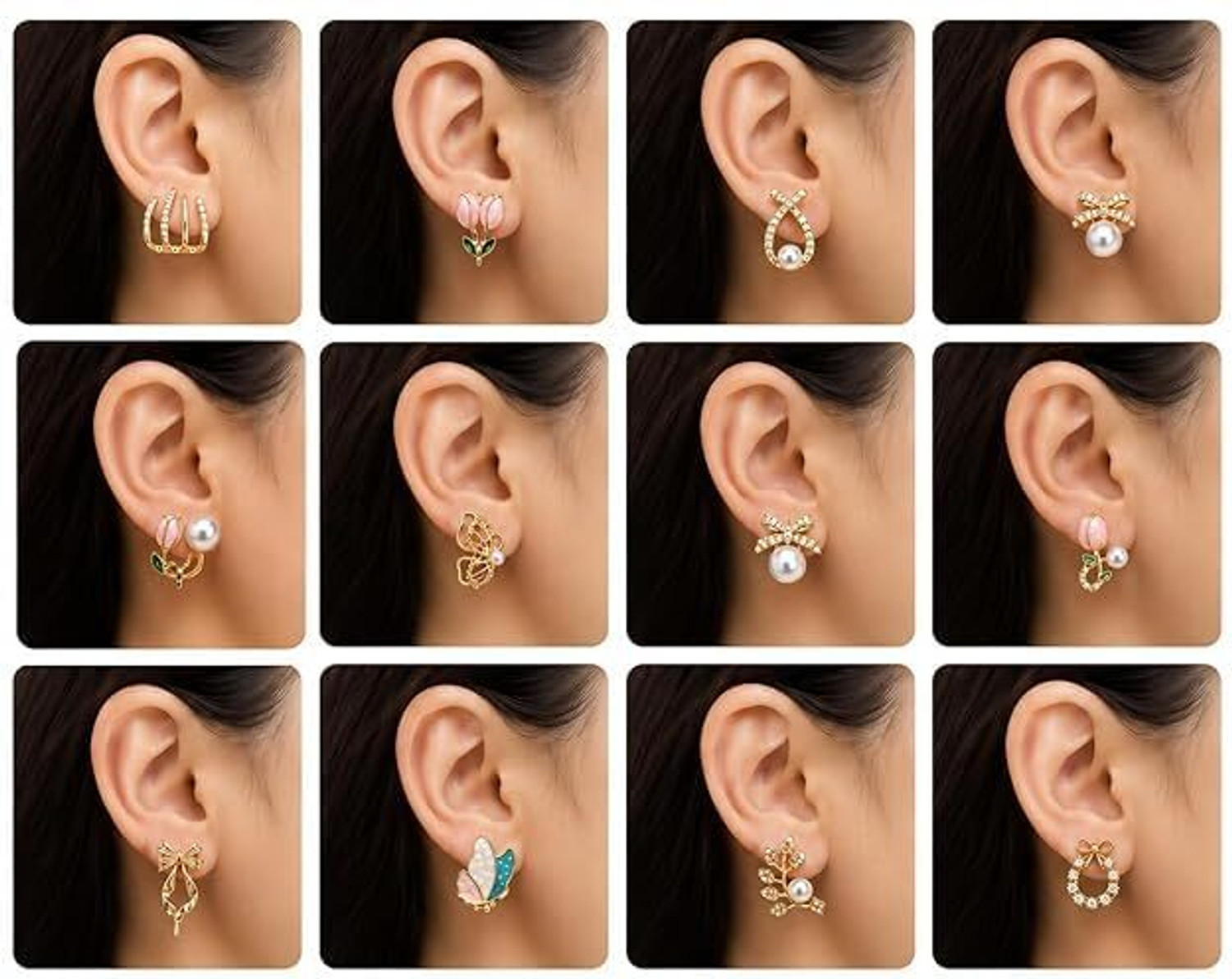 Image of YESRUER 12 Pair Combo Set for Women with Jewellery Box | Stylish Korean Stud, Pearl Stylish Korean Stud Vanity Box