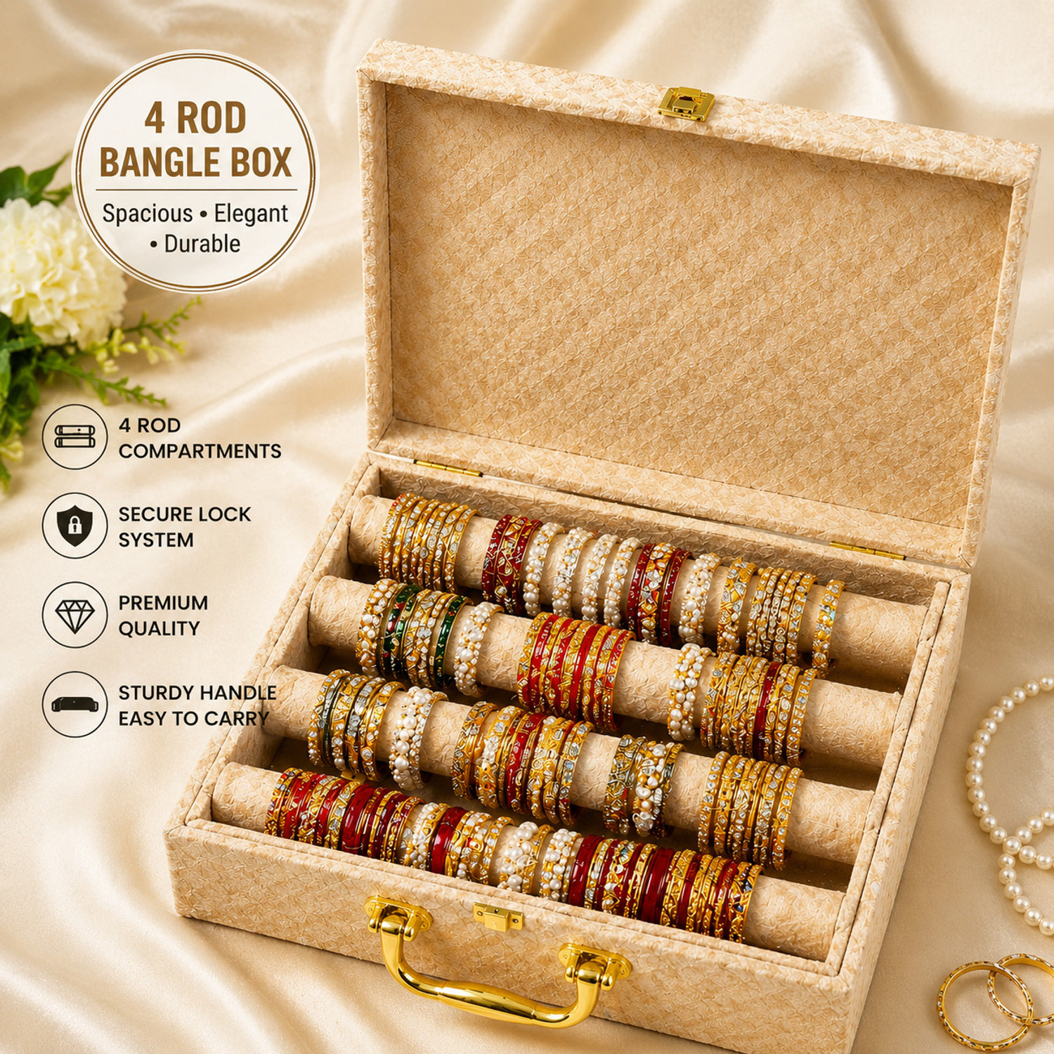 Image of Bubs Spun Premium Velvet Bangle Organizer Box Bangle Storage & Organization, Bangle & Bracelet Organizer, Bridal Bangle Storage Vanity Box