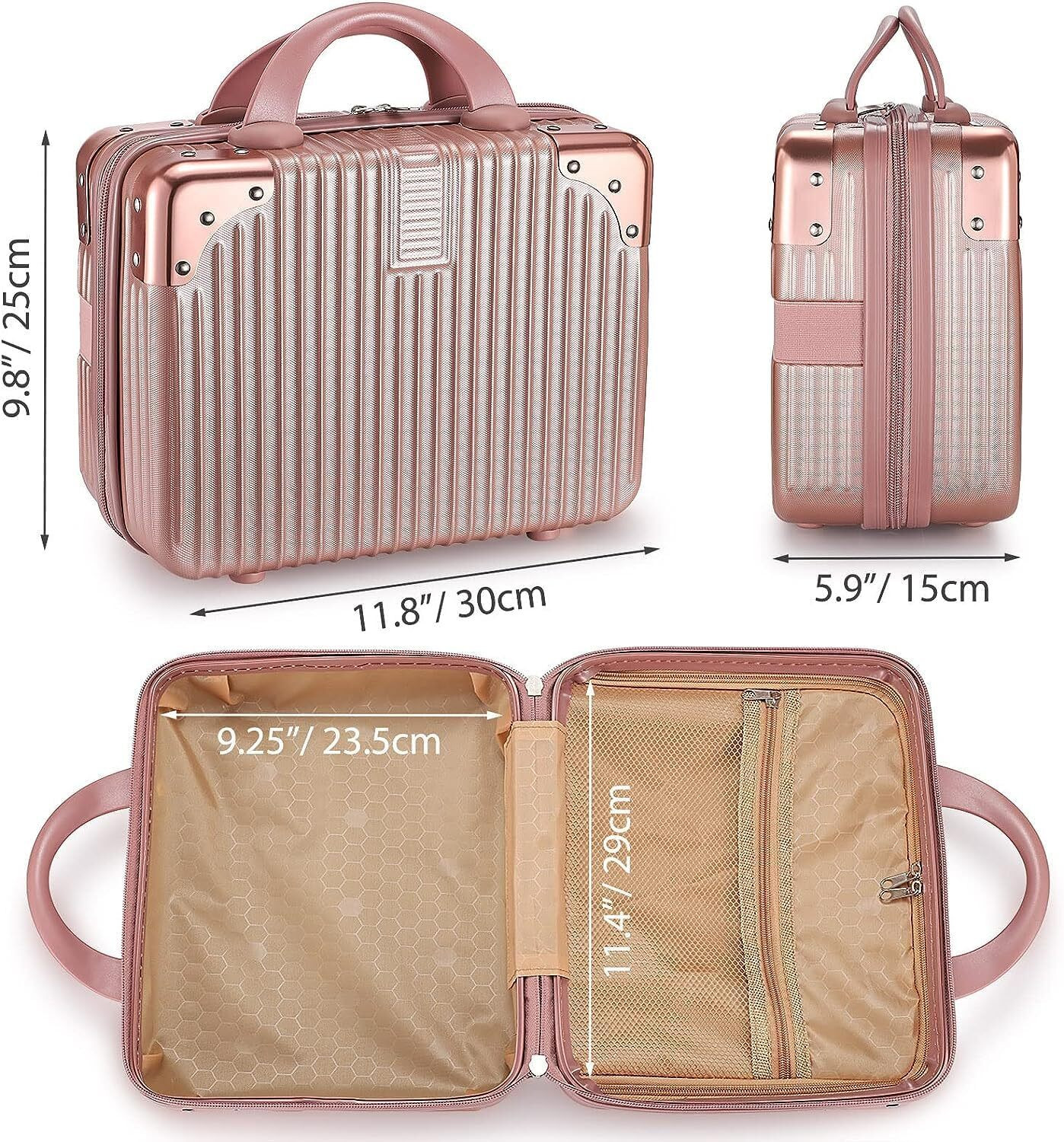 Image of SIRIDHI Portable Makeup Travel Case Hand Luggage 12 Inch, Pressure-Proof ABS Travel, Jewellery Organizer, Makeup Organizer, Cosmetic Organizer Vanity Box