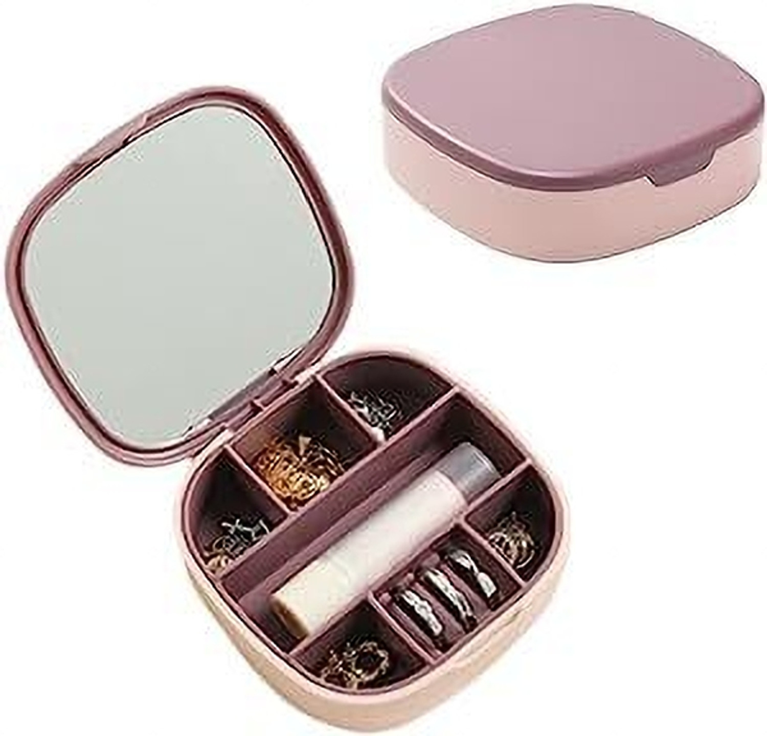 Image of SYADEL Portable Small Mini Travel Jewelry Case Organizer with Mirror Jewellery Vanity Box
