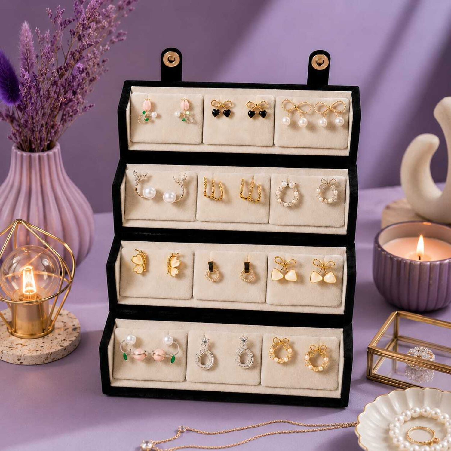 Image of Dressystore 12 Pair korean studs earrings, Jewelry organizer box, earring for women Multi layer earrings organizer storage box Vanity Box