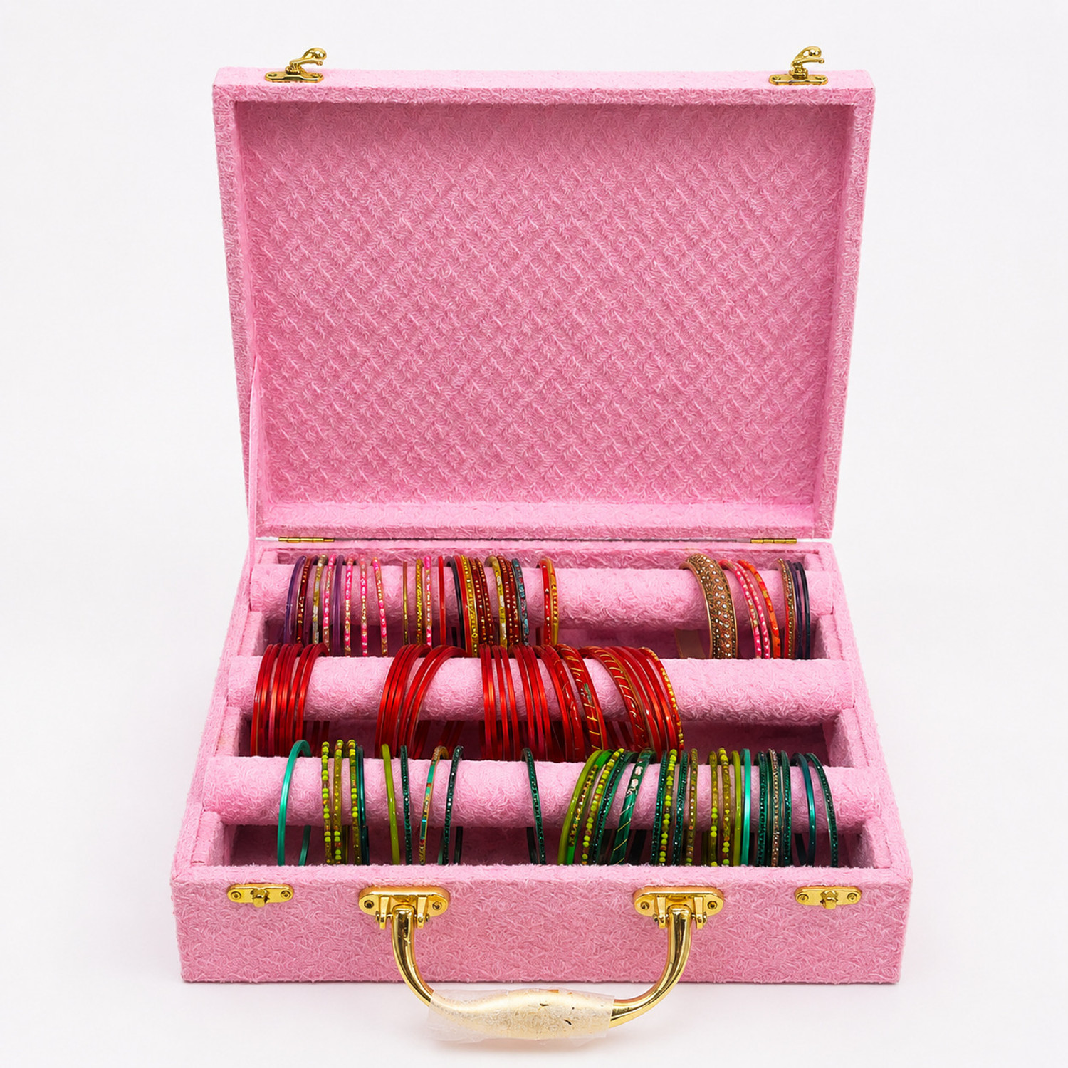 Image of tosim 3 Rod Bangle Box Jewellery Organizer for Women Premium Velvet Chudi Storage Box Jewellery Storage Box, Vanity Box, Bangle Storage Box, Chudi Box Vanity Box
