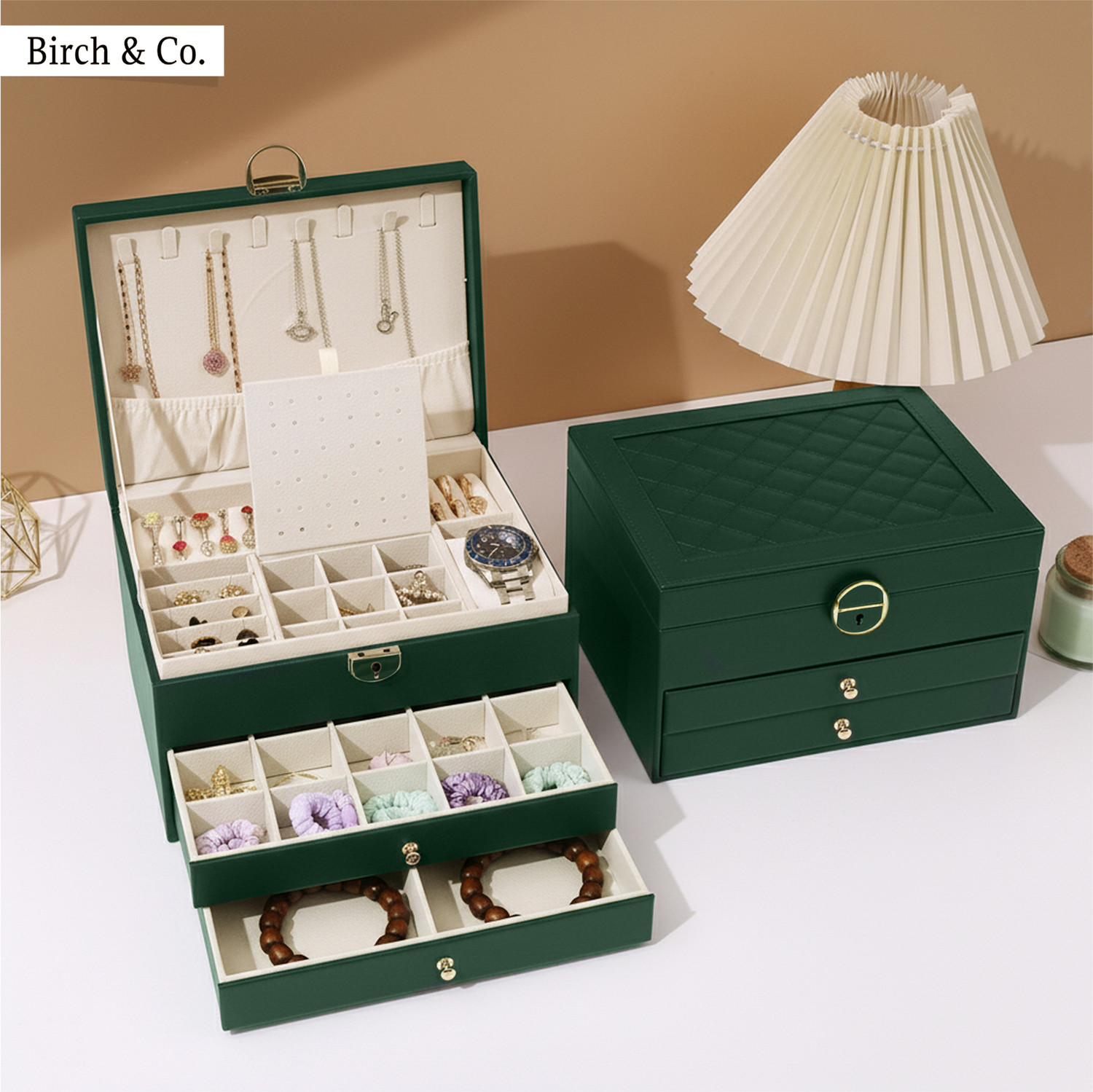 Image of Birch & Co. Jewellery Box-3 Layer organizer, Portable Travel-Friendly Elegant Storage Box Wedding Vanity Box