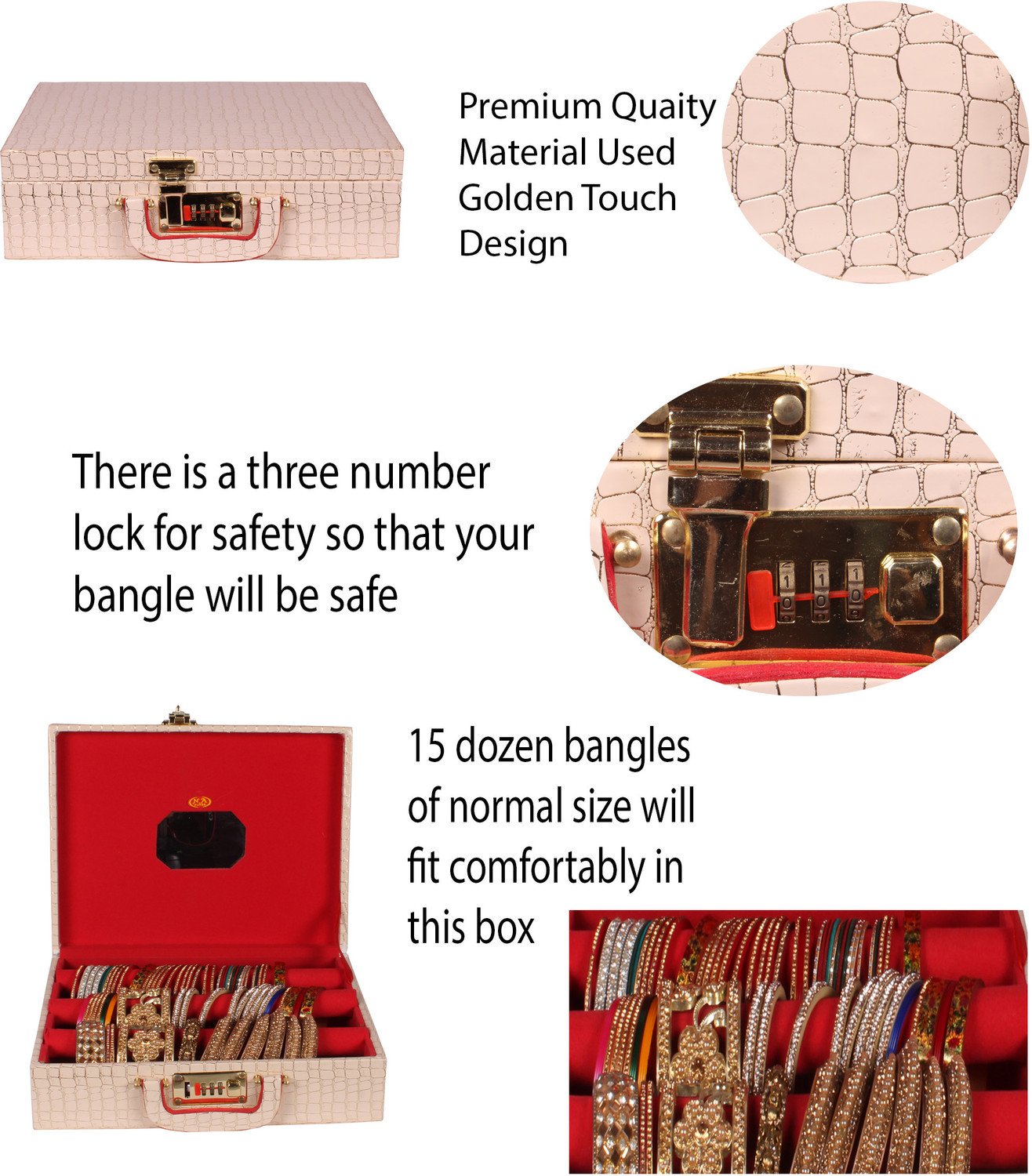 Image of MaaCare Wooden 1 Piece Three Rod Bangle Storage Box with Lock System N A PURSE is a trusted brand for bangle lovers everywhere Vanity Box
