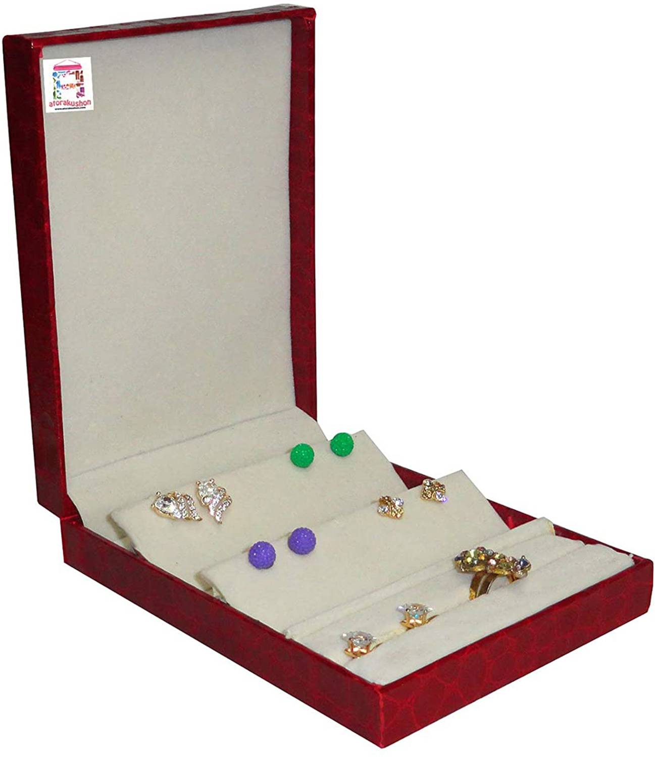 atorakushon Ring Earring Jewellery Box Organiser Easy to Travel For Women Girls Jewellery Vanity Box