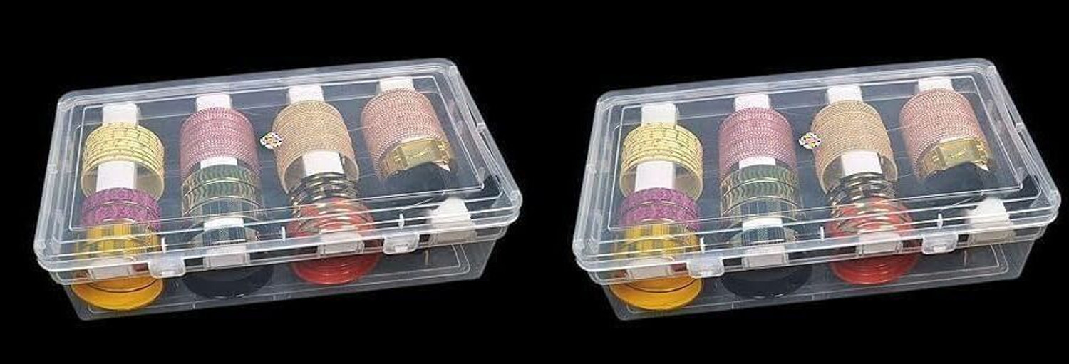 Image of RAROVINS Clear Plastic Bangle Box, 4 Compartments pack 2 Bangle Organizer, Portable Storage Box, box for women, Multicolor Vanity Box