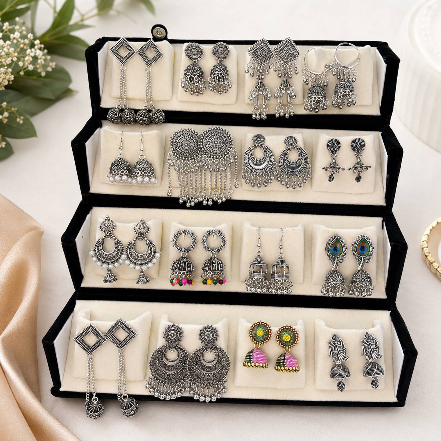 Marklet Premium 16 Pair Jhumka Box with Earrings