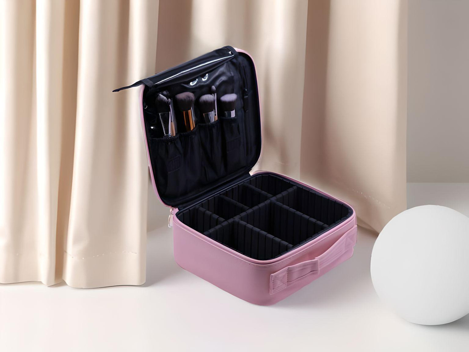 Image of Bridal Cosmetic Organizer Brush Bag Artist Storage Bag For Makeup Vanity Box Artisan Vanity Box (Baby Pink)