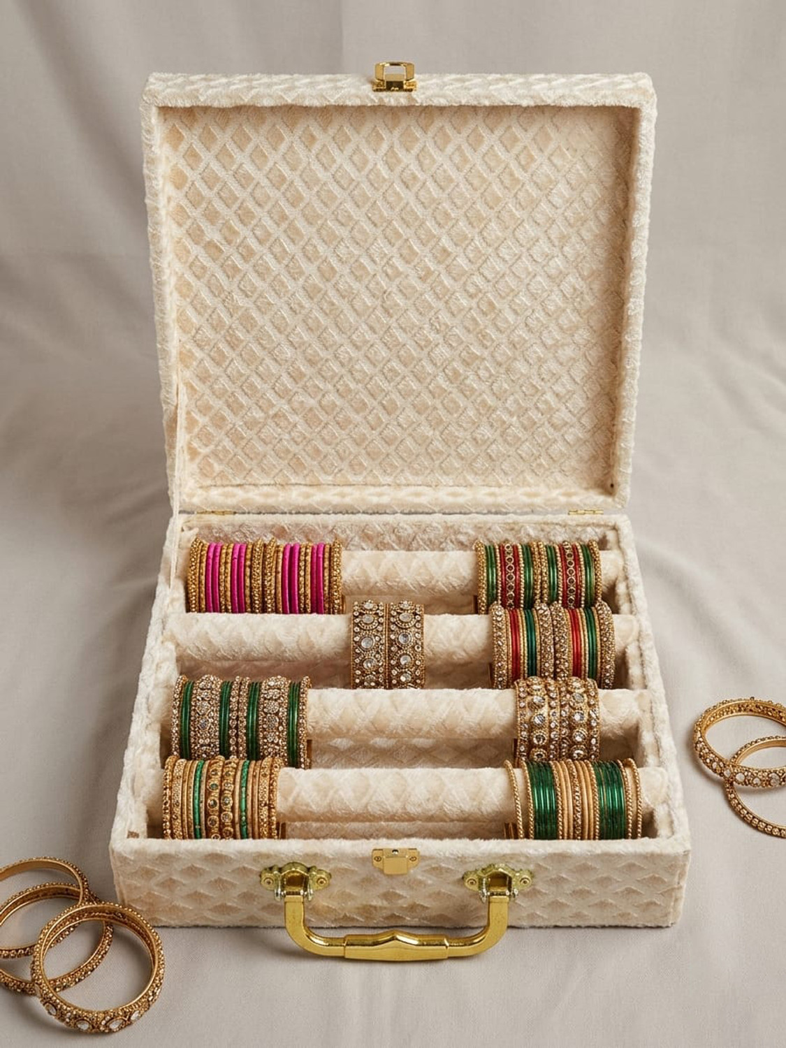 Image of Bubs Spun Premium Velvet Bangle Organizer Box Bangle Storage & Organization, Bangle & Bracelet Organizer, Bridal Bangle Storage Vanity Box