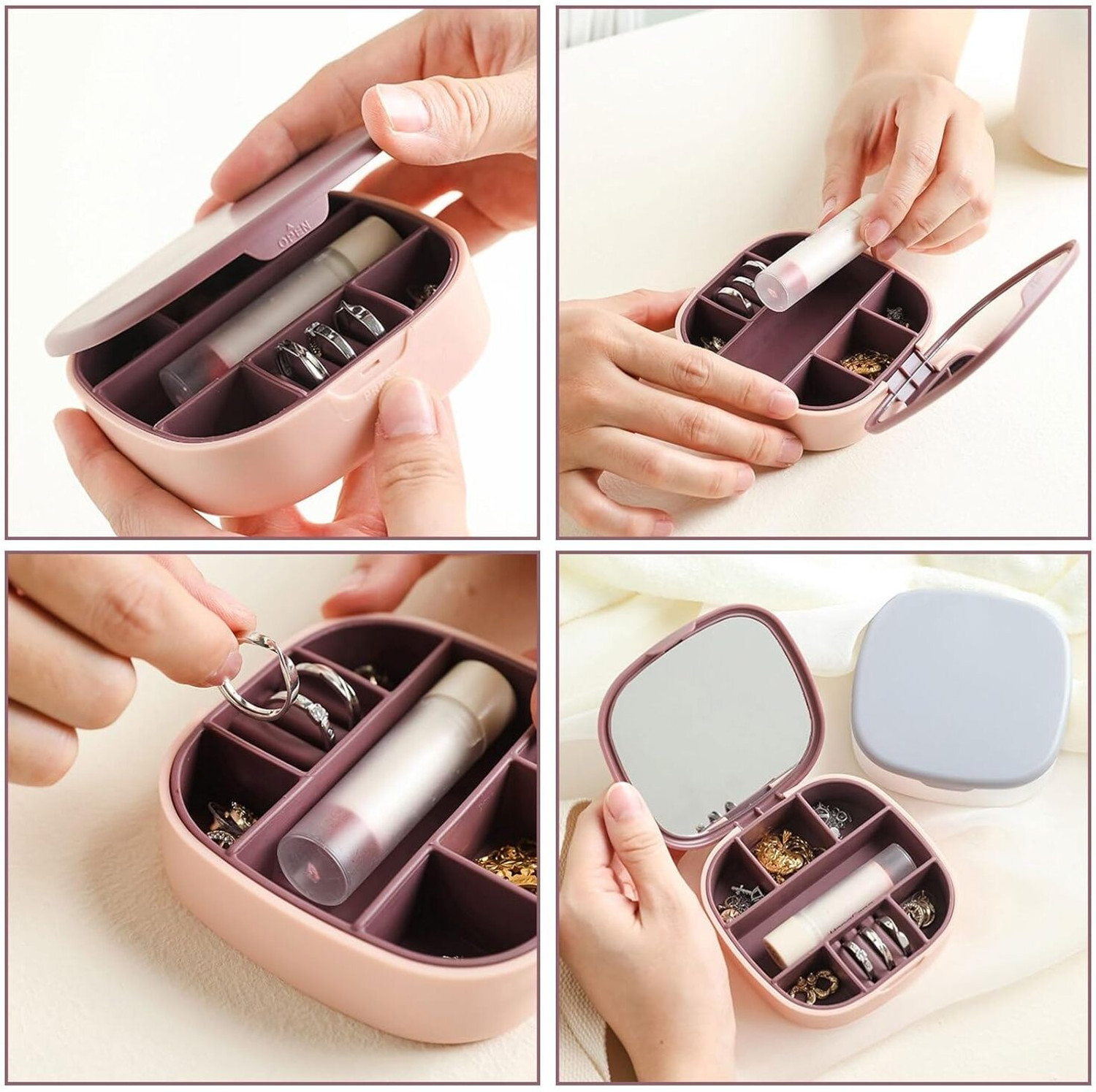 Image of SYADEL Portable Small Mini Travel Jewelry Case Organizer with Mirror Jewellery Vanity Box
