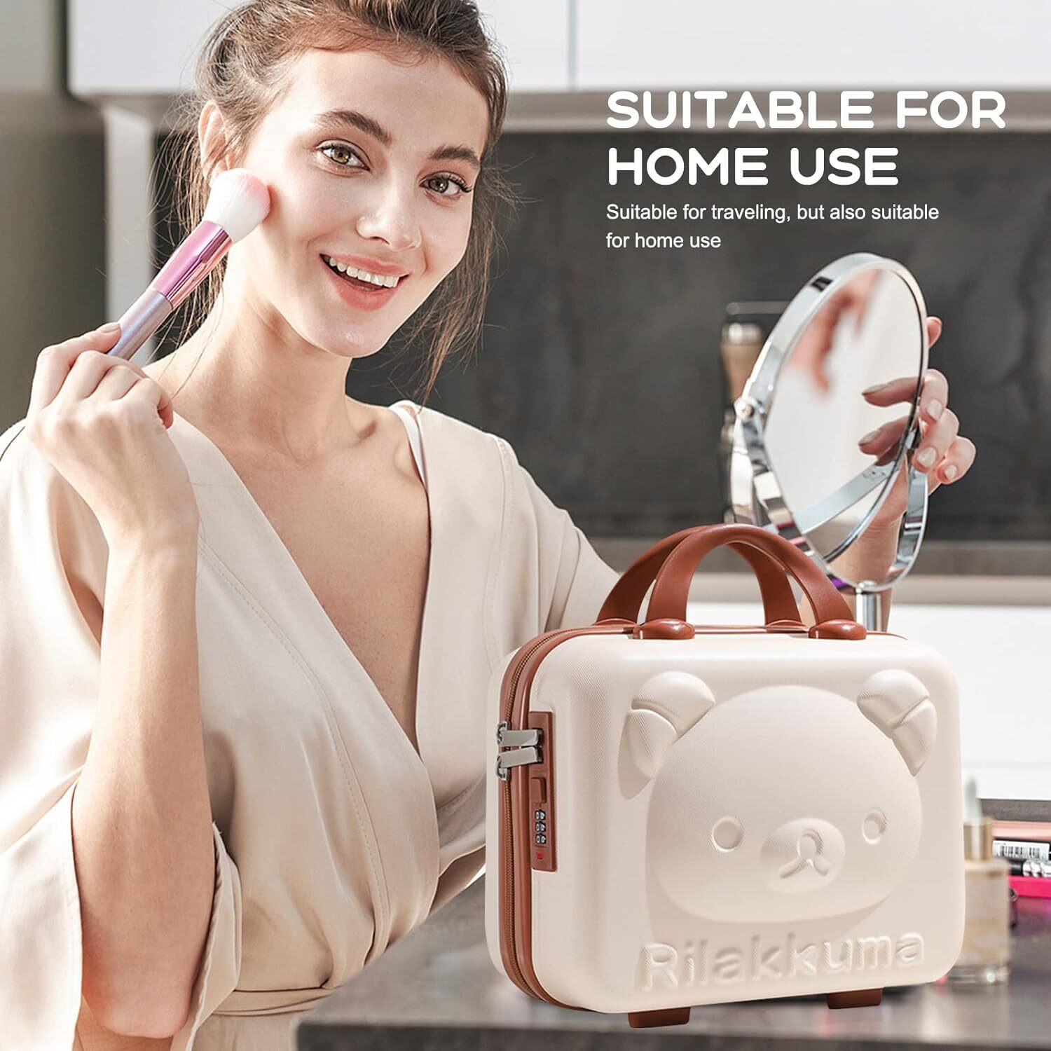 Image of DREGGERZ Makeup Travel Case Hand Luggage Water Proof ABS Carrying Makeup Case Suitcase Makeup bag with Lock Password Zipper Bag, cartoon storage, makeup bag Vanity Box