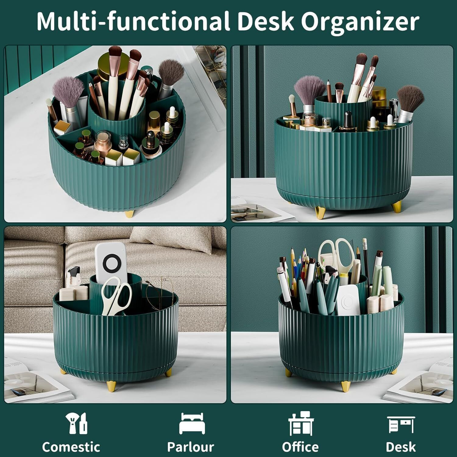 Image of ZODZE 360 Rotate Makeup Brush Holder Organizer, Makeup Organizers Countertop Cosmetic Organizer, Makeup Organizer, Brush Organizer, Rotating Makeup Organizer Vanity Box