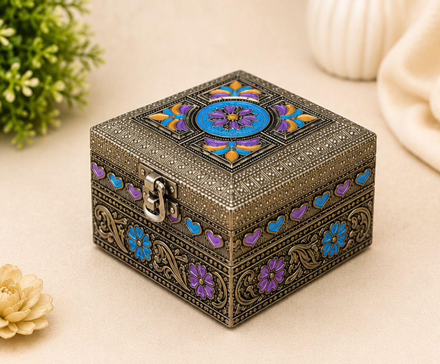 Image of AksharamArts Aksharam Arts Meenakari Jewellery Box | Wooden Jewellery Bo jewellery box Vanity Box