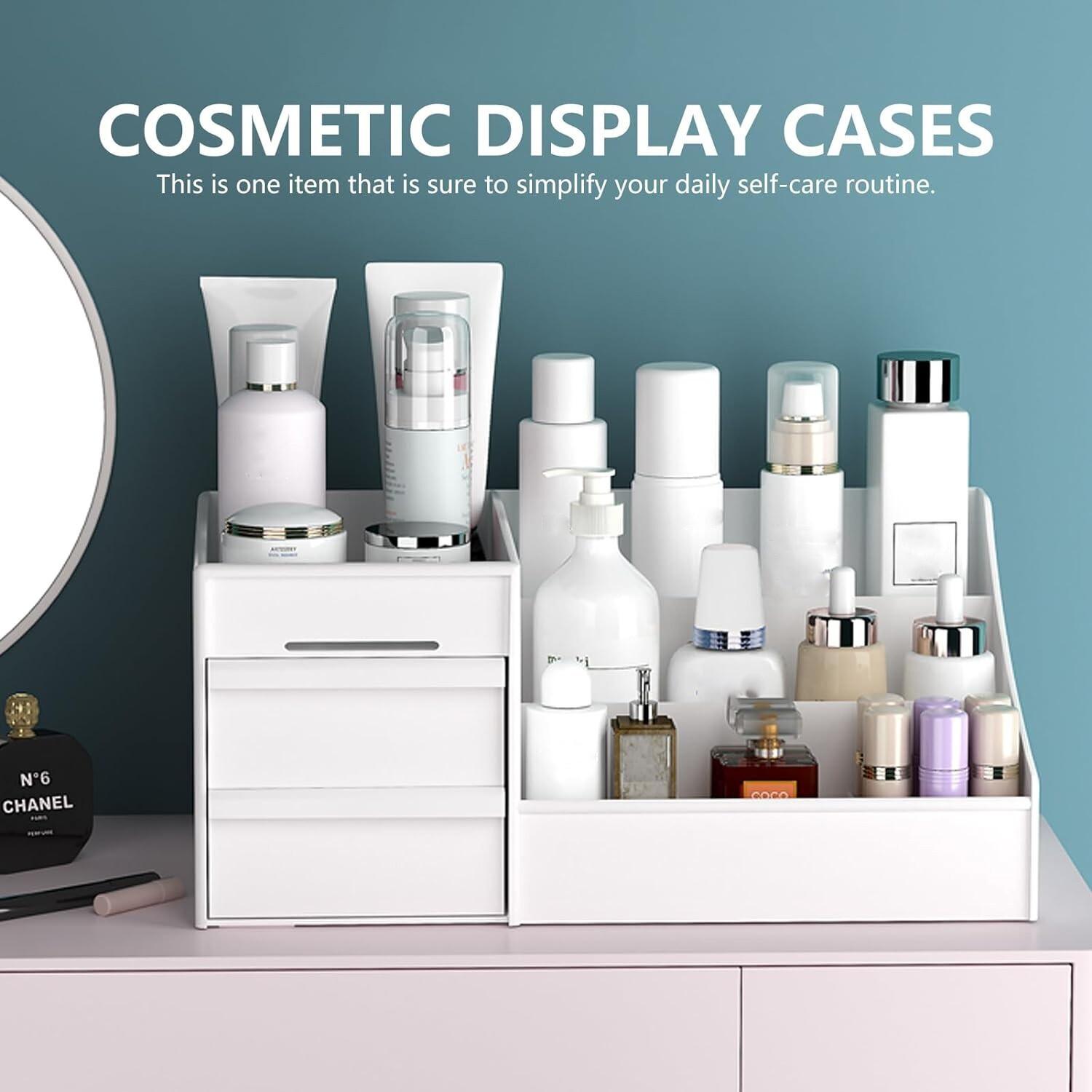 Image of inovera Makeup Organizer with Drawers Countertop Cosmetics Display Case for Dressing Table Vanity Box