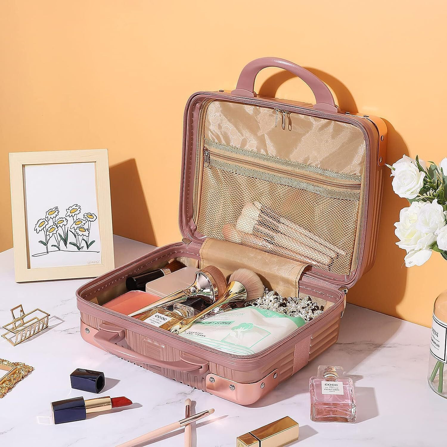 Image of SIRIDHI Portable Makeup Travel Case Hand Luggage 12 Inch, Pressure-Proof ABS Travel, Jewellery Organizer, Makeup Organizer, Cosmetic Organizer Vanity Box