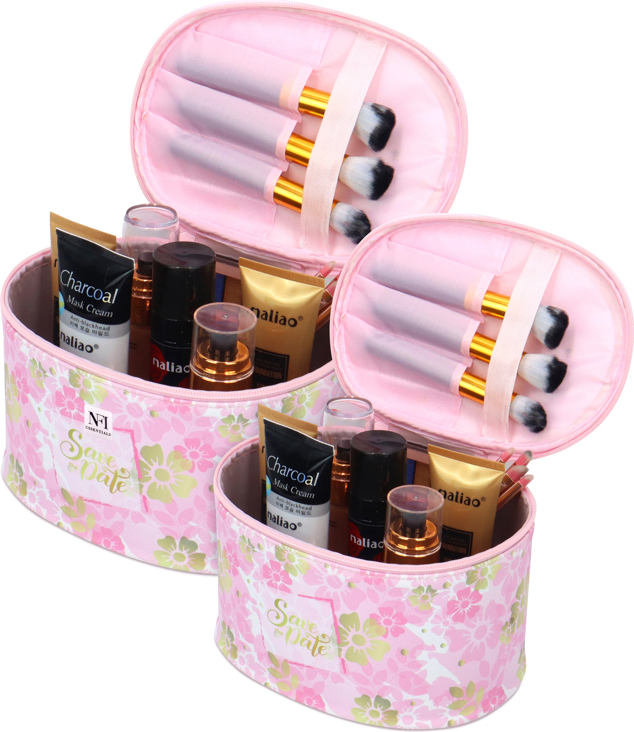 Image of NFI essentials Set of 2 Piece Makeup Box Cosmetic Box Jewellery Box Trousseau Box Vanity Box Makeup Organizer Vanity Box