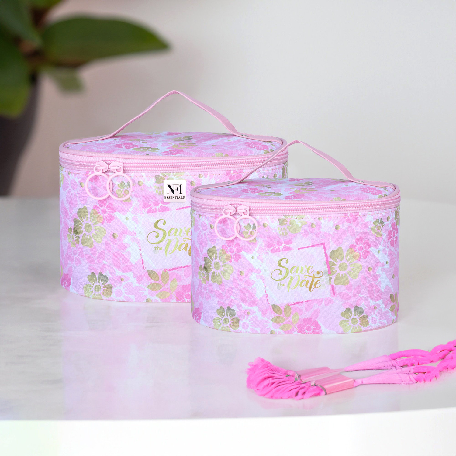 Image of NFI essentials Set of 2 Piece Makeup Box Cosmetic Box Jewellery Box Trousseau Box Vanity Box Makeup Organizer Vanity Box