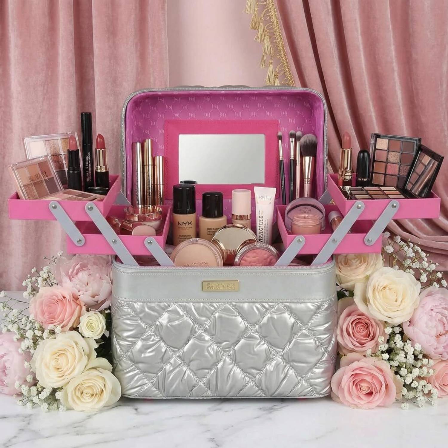 Shamax Cosmetic Bridal MakeUp Box Trousseau Box Vanity Beauty Case