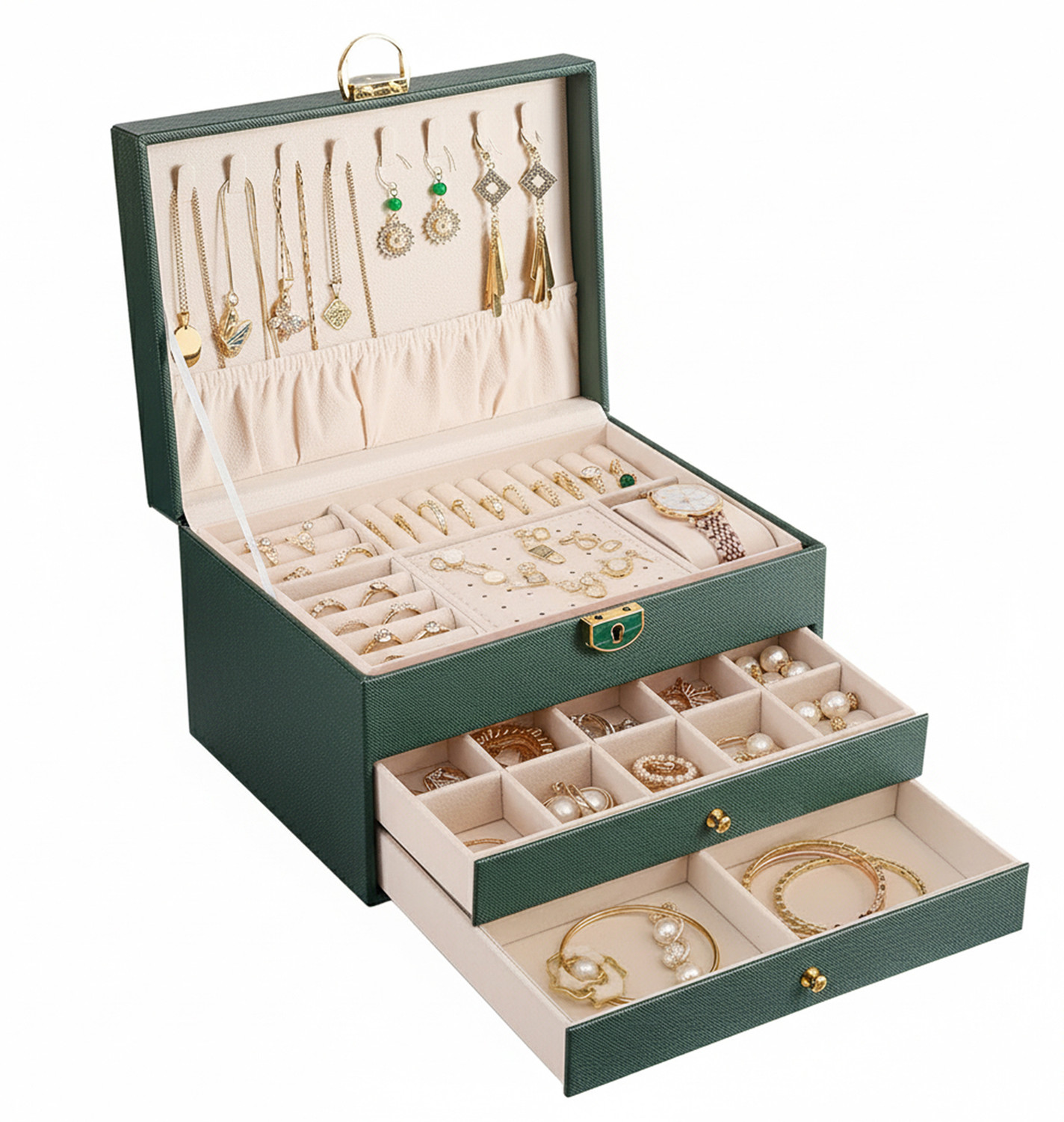 Image of Birch & Co. Jewellery Box-3 Layer organizer, Portable Travel-Friendly Elegant Storage Box Wedding Vanity Box