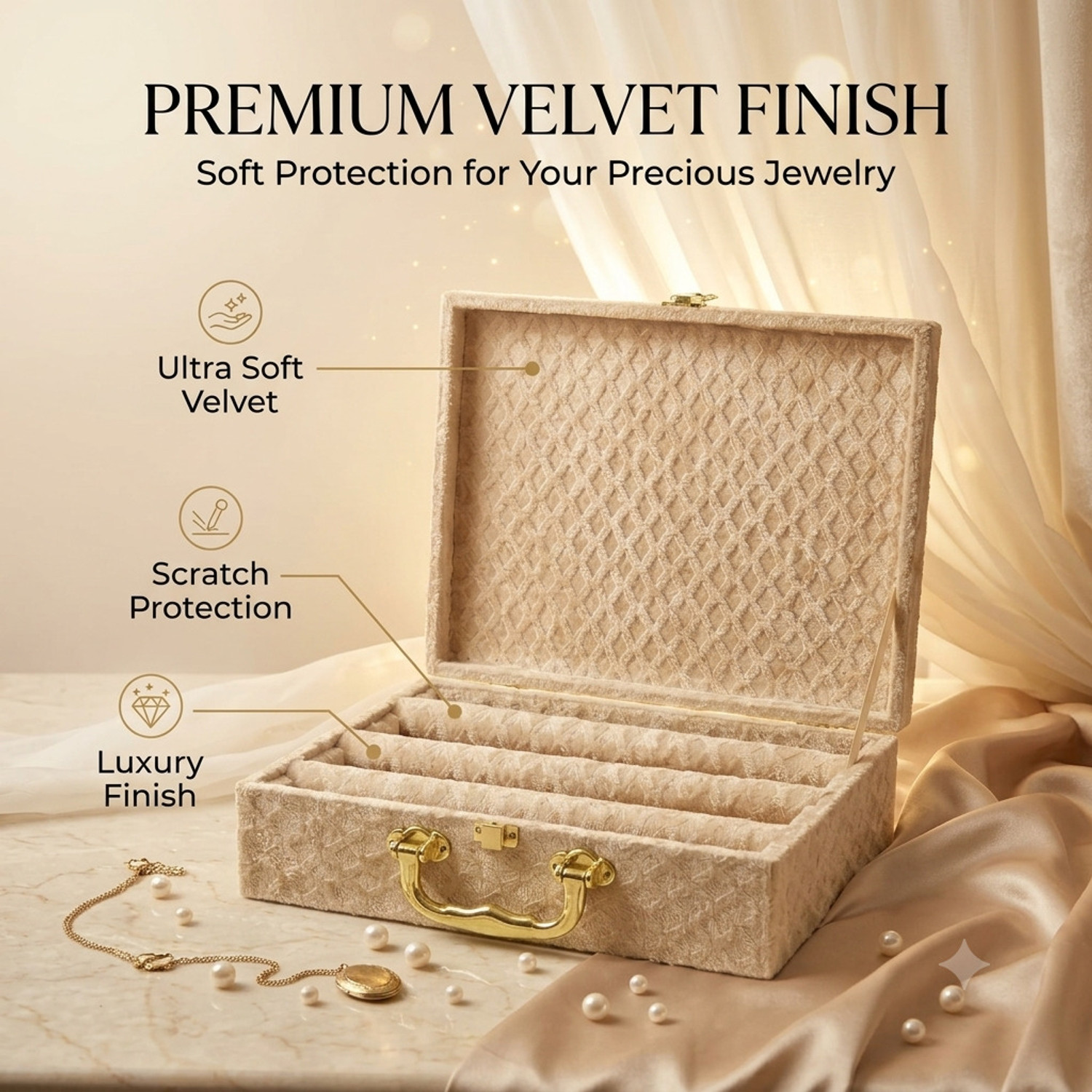 Image of Bubs Spun Premium Velvet Bangle Organizer Box Bangle Storage & Organization, Bangle & Bracelet Organizer, Bridal Bangle Storage Vanity Box (Beige)