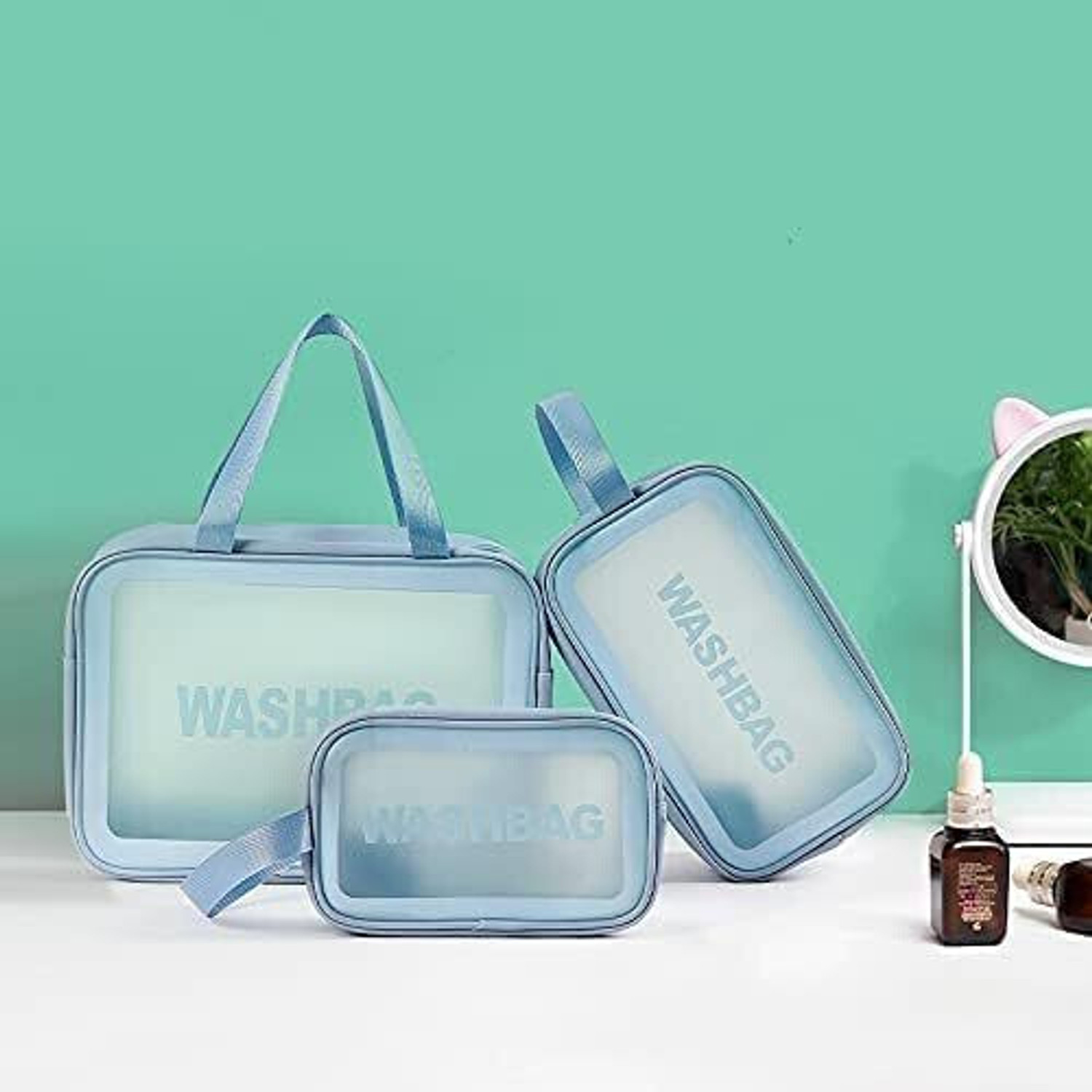 Image of RRK 3-pieces Wash Bag Transparent Cosmetic Bag, Waterproof Makeup Bag Set Function refers to the purpose of Vanity Box. Makeup, Makeup and Jewellery, etc. Vanity Box