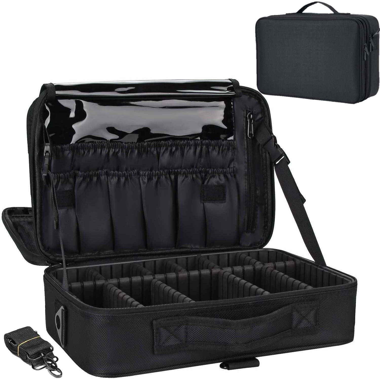 Image of LACOPINE Large Capacity Makeup Bag,Cosmetic Organizer with Removable And Adjustable Dividers and Strap for Cosmetics Makeup Brushes Accessories Make Up, Jewelry Vanity Box