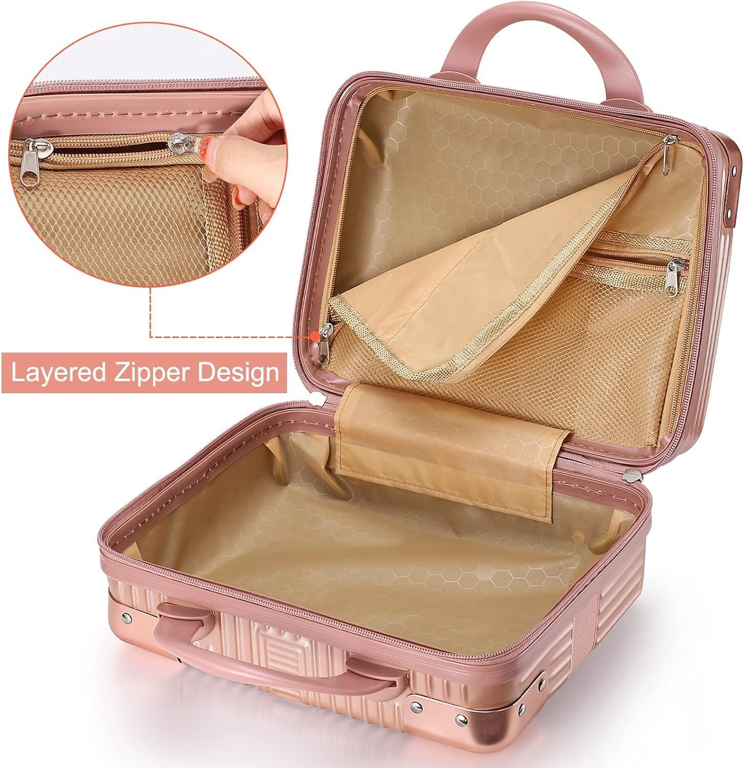 Image of Honch Hard Shell Vanity Cases for Women, Water Proof Cosmetic Travel Case Suitcase Travel Vanity Box