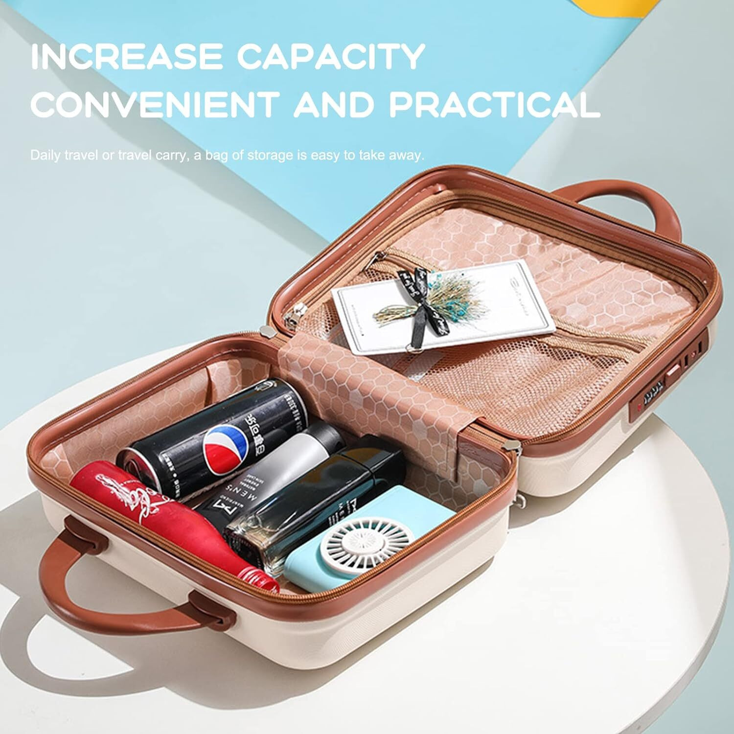 Image of DREGGERZ Makeup Travel Case Hand Luggage Water Proof ABS Carrying Makeup Case Suitcase Makeup bag with Lock Password Zipper Bag, cartoon storage, makeup bag Vanity Box