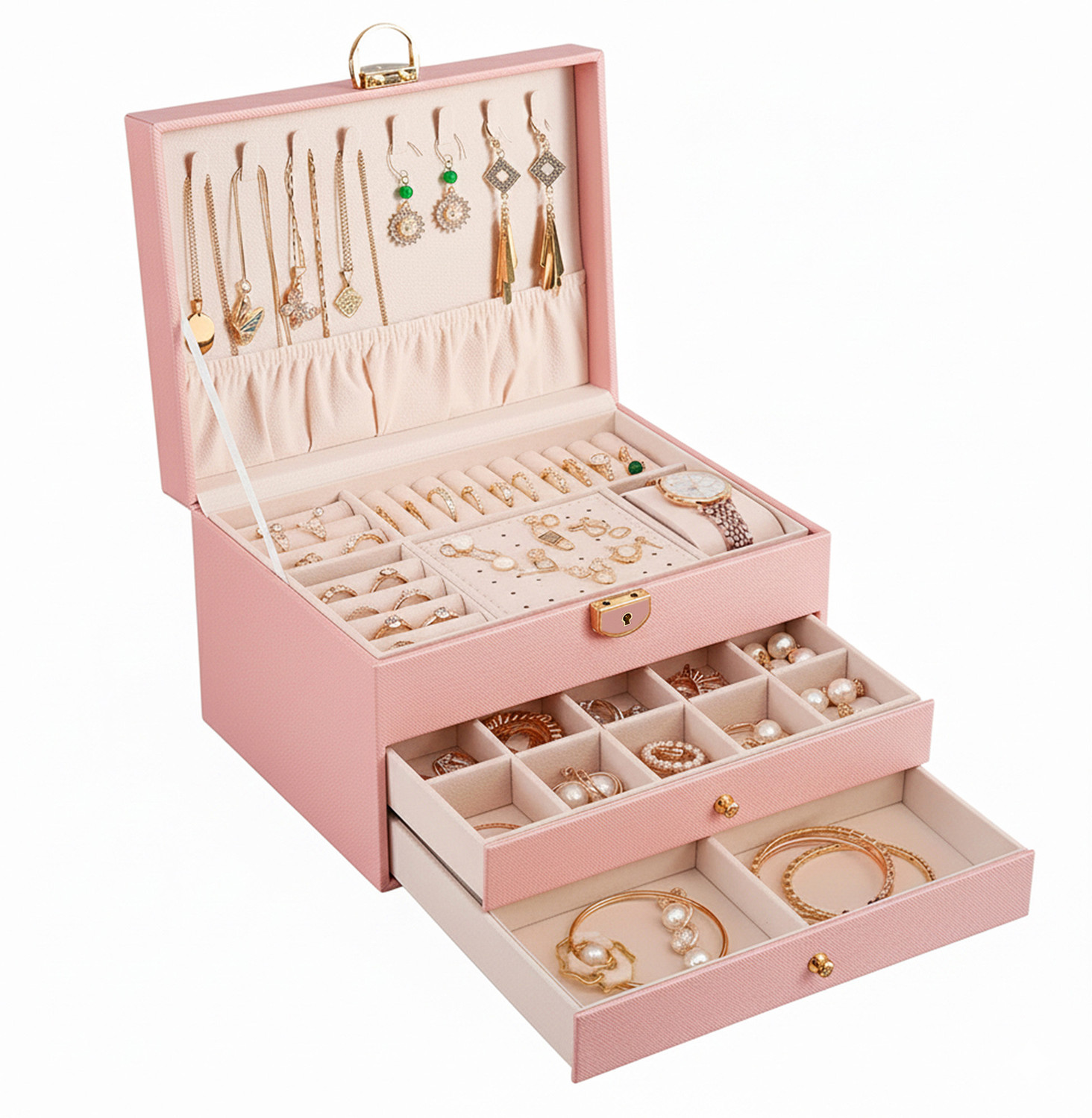 Image of Birch & Co. Jewellery Box-3 Layer organizer, Portable Travel-Friendly Elegant Storage Box Wedding Vanity Box