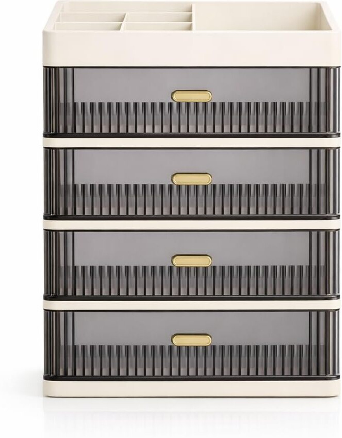 Image of HomeQueen Organizer Plastic Storage Box with Sliding Drawer for Cosmetics and Jewellery 4 Compartment Vanity Box