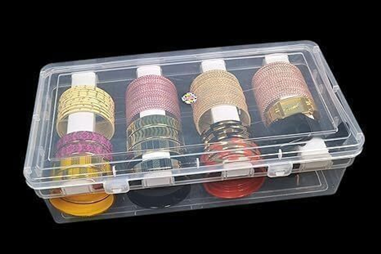 Image of RAROVINS Clear Plastic Bangle Box, 4 Compartments pack 2 Bangle Organizer, Portable Storage Box, box for women, Multicolor Vanity Box
