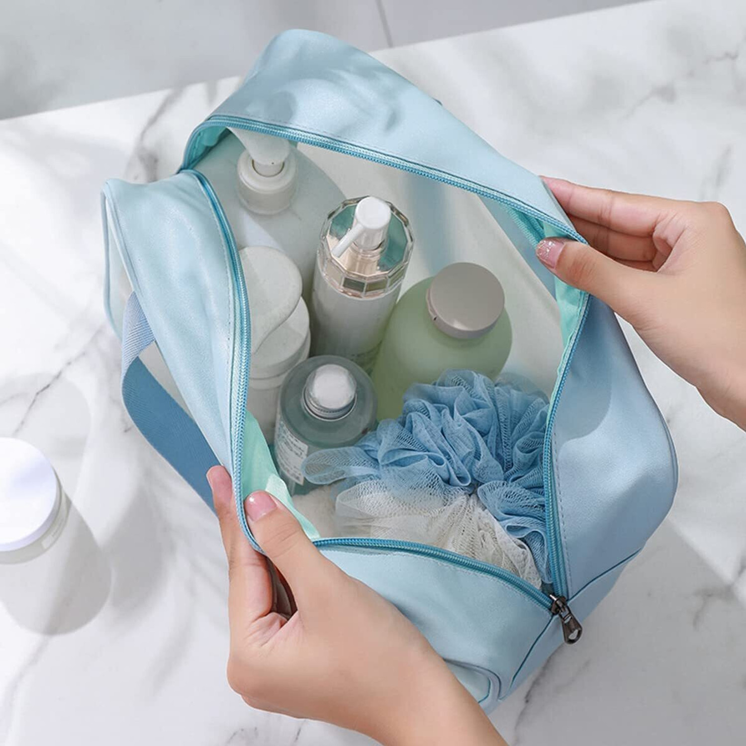 Image of RRK 3-pieces Wash Bag Transparent Cosmetic Bag, Waterproof Makeup Bag Set Function refers to the purpose of Vanity Box. Makeup, Makeup and Jewellery, etc. Vanity Box