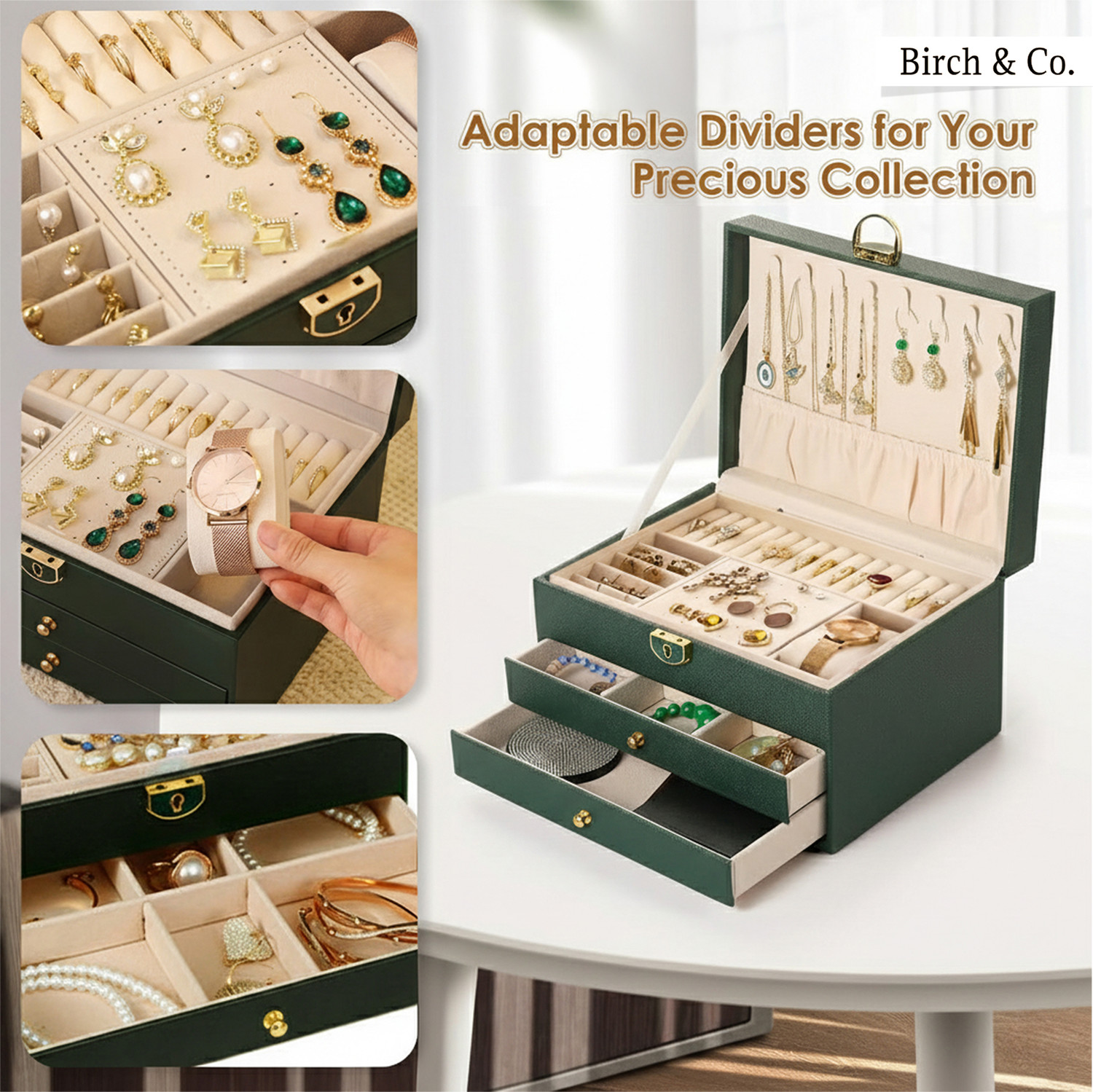 Image of Birch & Co. Jewellery Box-3 Layer organizer, Portable Travel-Friendly Elegant Storage Box Wedding Vanity Box