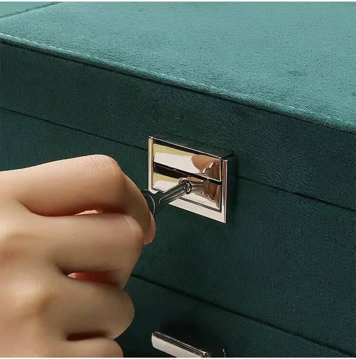 KriShyam 3 Layer Velvet Jewelry Box with Lock - Image 4