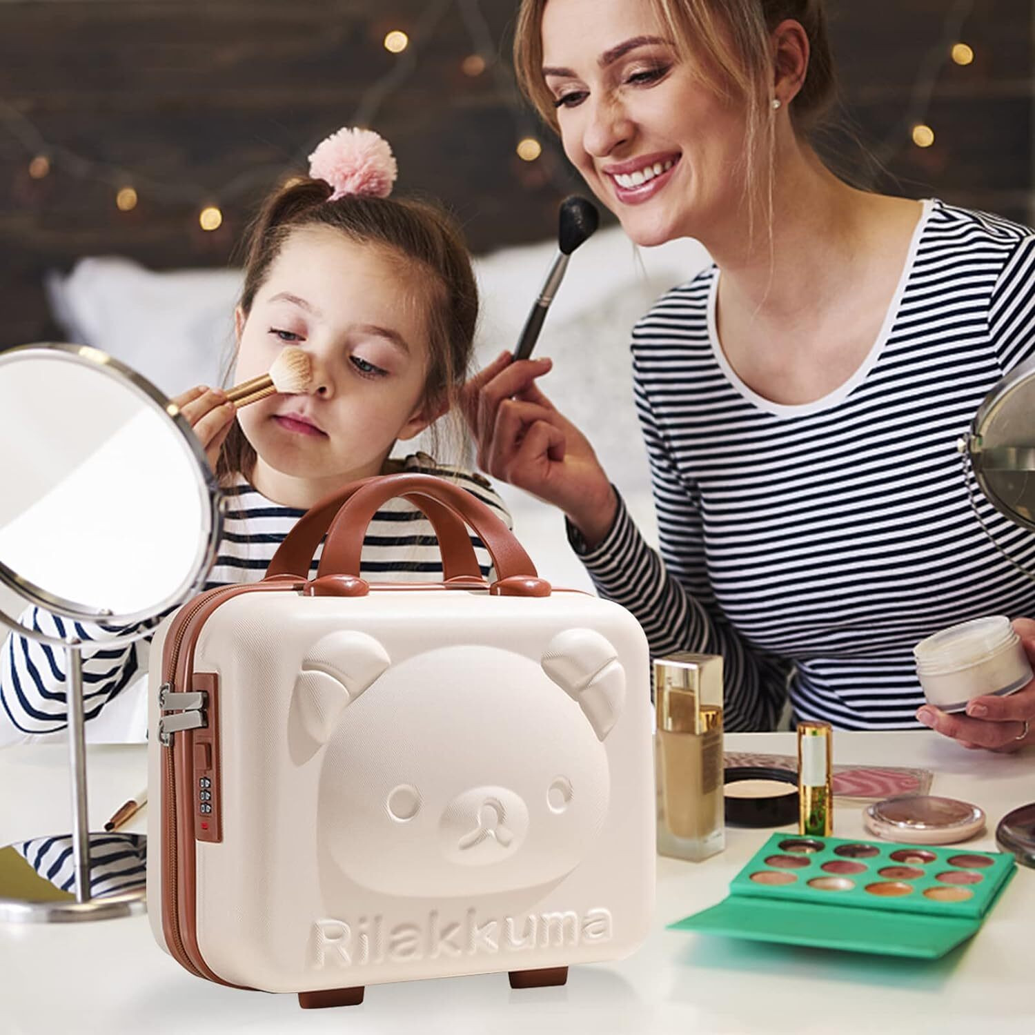 Image of DREGGERZ Makeup Travel Case Hand Luggage Water Proof ABS Carrying Makeup Case Suitcase Makeup bag with Lock Password Zipper Bag, cartoon storage, makeup bag Vanity Box