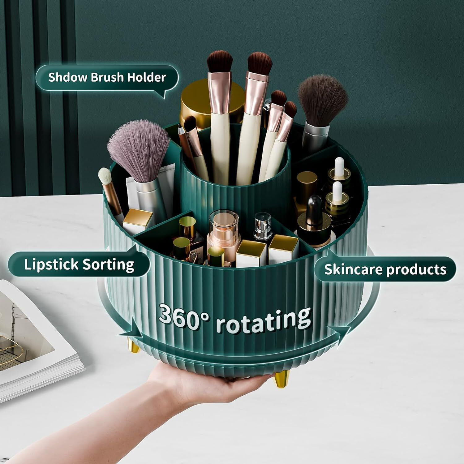 Image of ZODZE 360 Rotate Makeup Brush Holder Organizer, Makeup Organizers Countertop Cosmetic Organizer, Makeup Organizer, Brush Organizer, Rotating Makeup Organizer Vanity Box